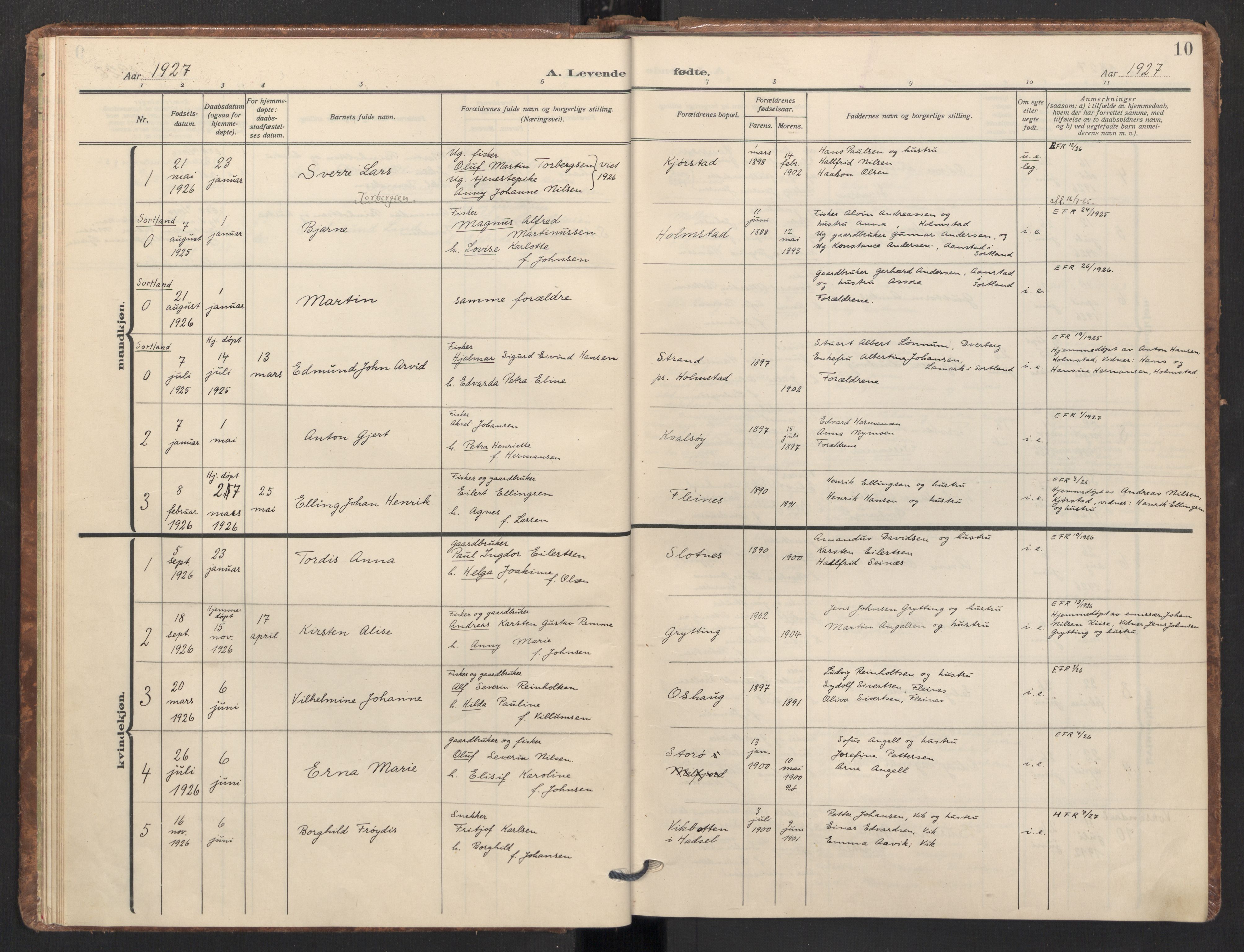 Ministerialprotokoller, klokkerbøker og fødselsregistre - Nordland, SAT/A-1459/890/L1289: Parish register (official) no. 890A04, 1925-1939, p. 10