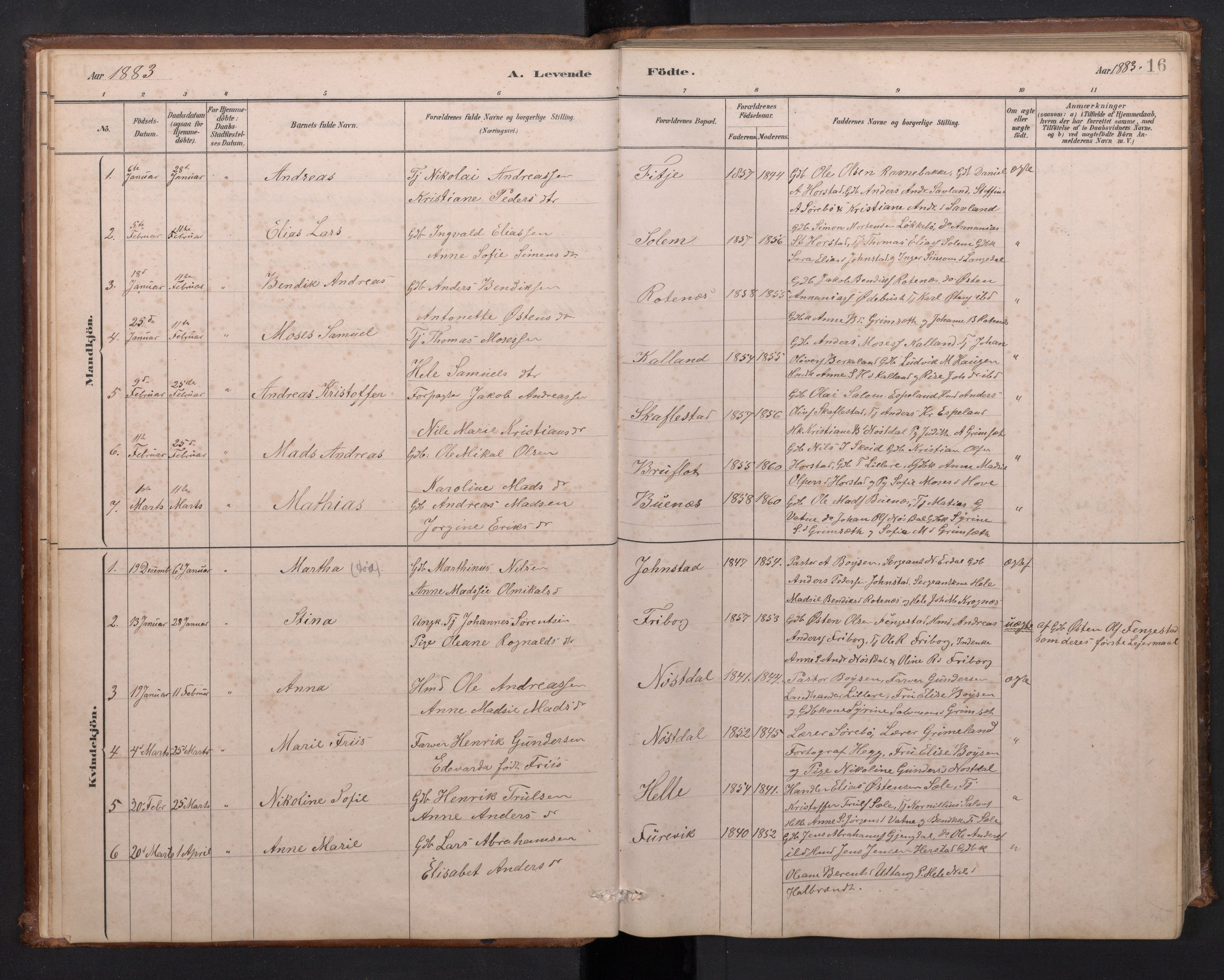 Førde sokneprestembete, SAB/A-79901/H/Hab/Habd/L0003: Parish register (copy) no. D 3, 1881-1897, p. 15b-16a