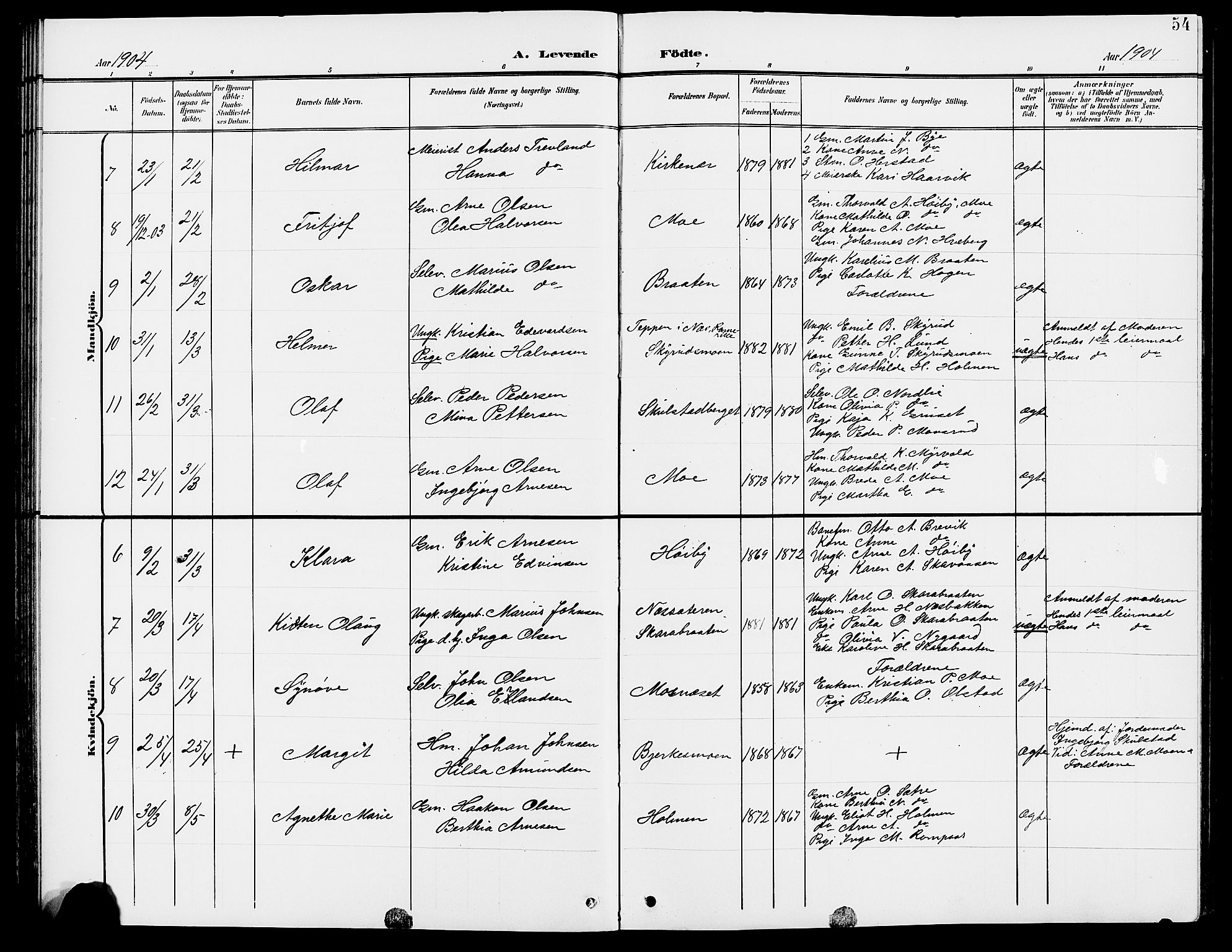 Grue prestekontor, SAH/PREST-036/H/Ha/Hab/L0005: Parish register (copy) no. 5, 1900-1909, p. 54
