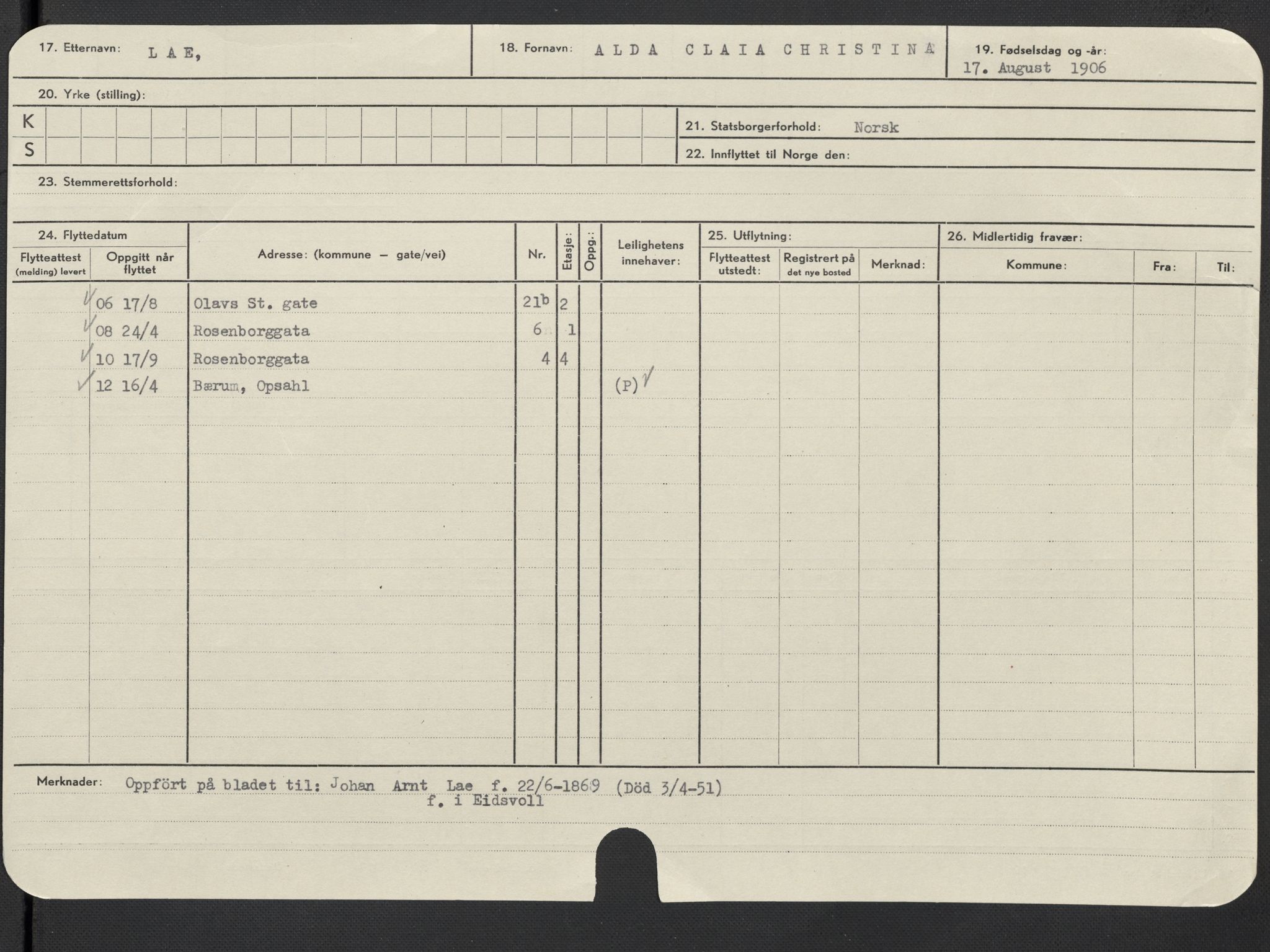 Oslo folkeregister, Registerkort, AV/SAO-A-11715/F/Fa/Fac/L0019: Kvinner, 1906-1914, p. 703a