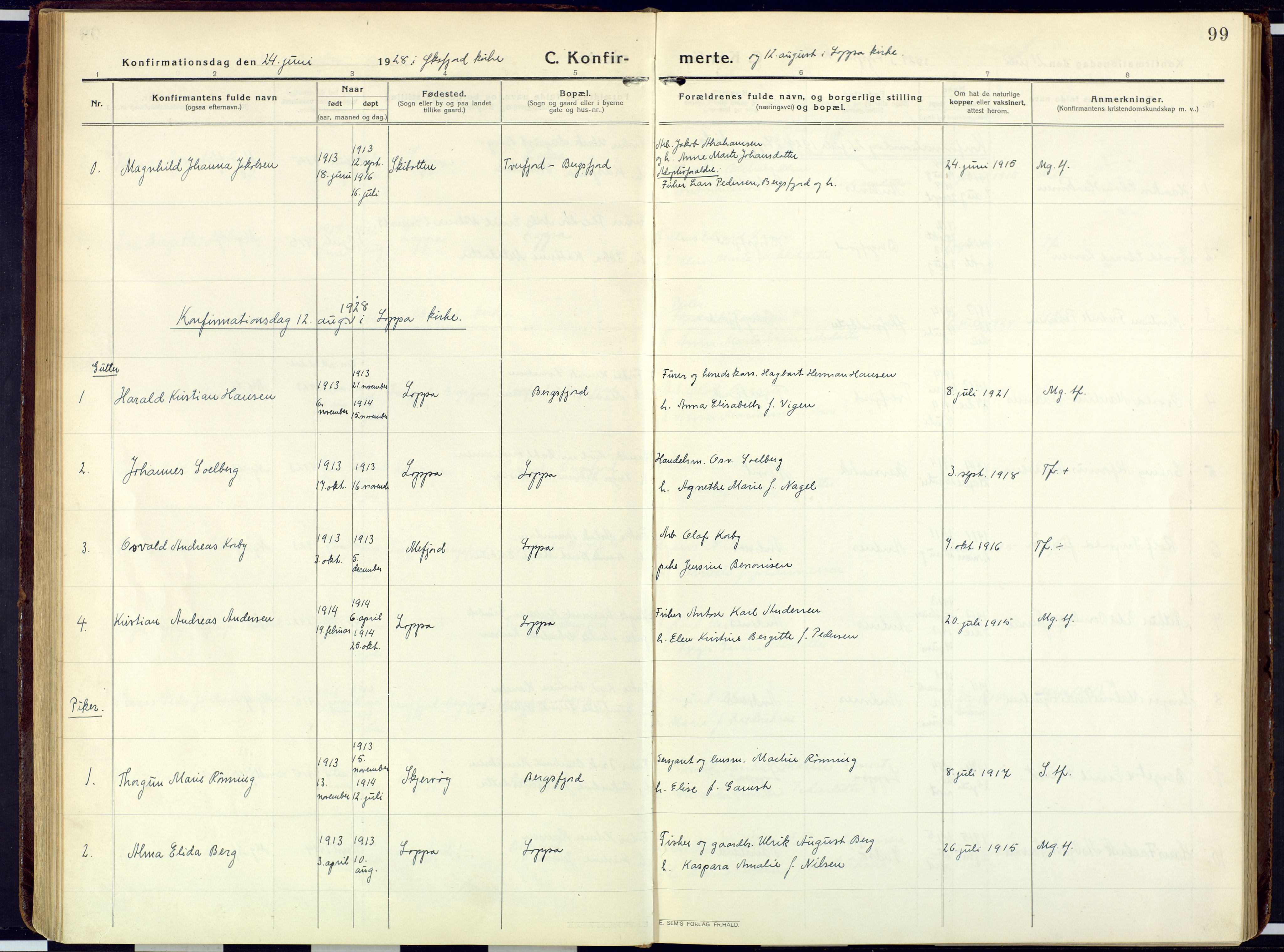 Loppa sokneprestkontor, SATØ/S-1339/H/Ha/L0013kirke: Parish register (official) no. 13, 1920-1932, p. 99