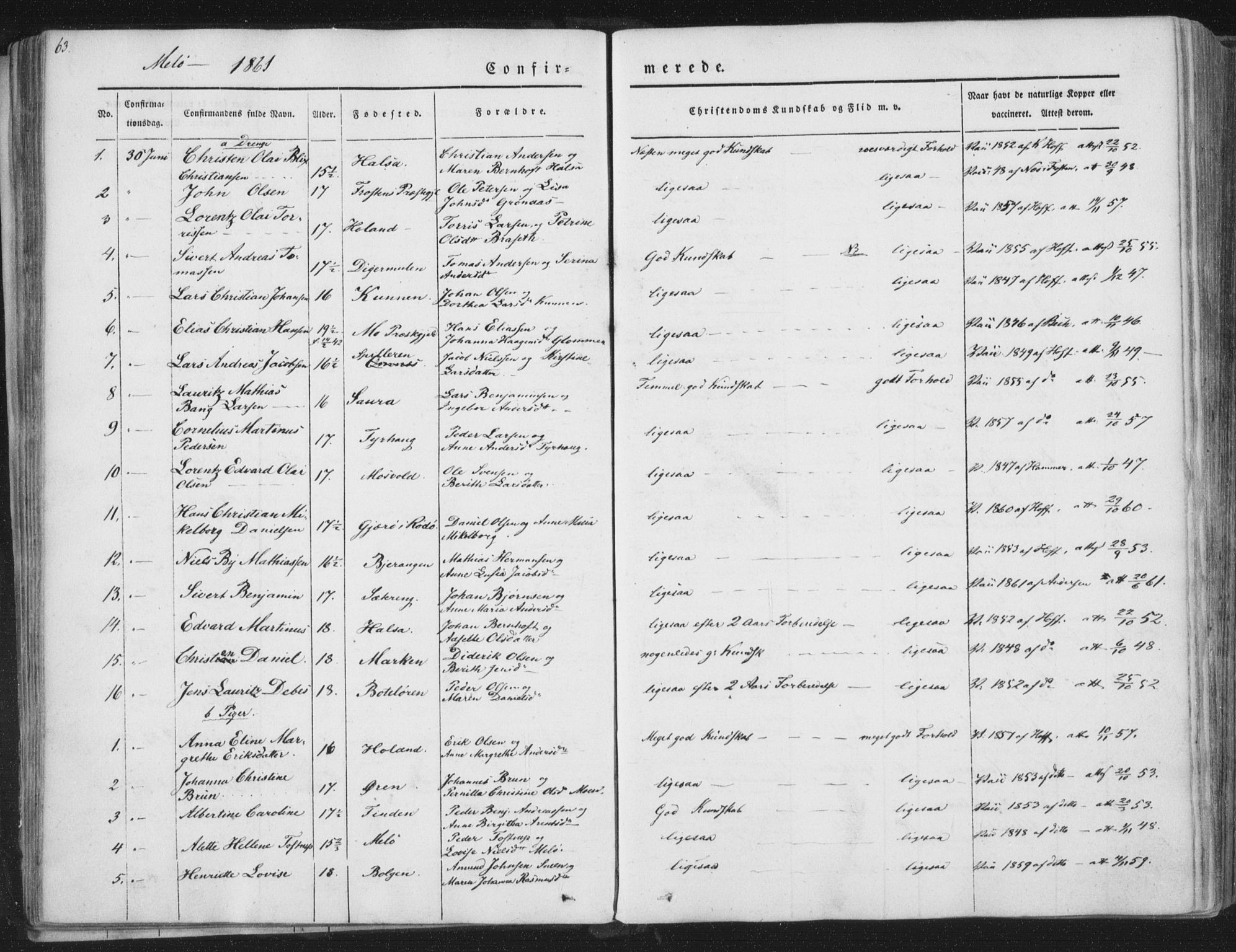 Ministerialprotokoller, klokkerbøker og fødselsregistre - Nordland, SAT/A-1459/841/L0604: Parish register (official) no. 841A09 /2, 1845-1862, p. 63