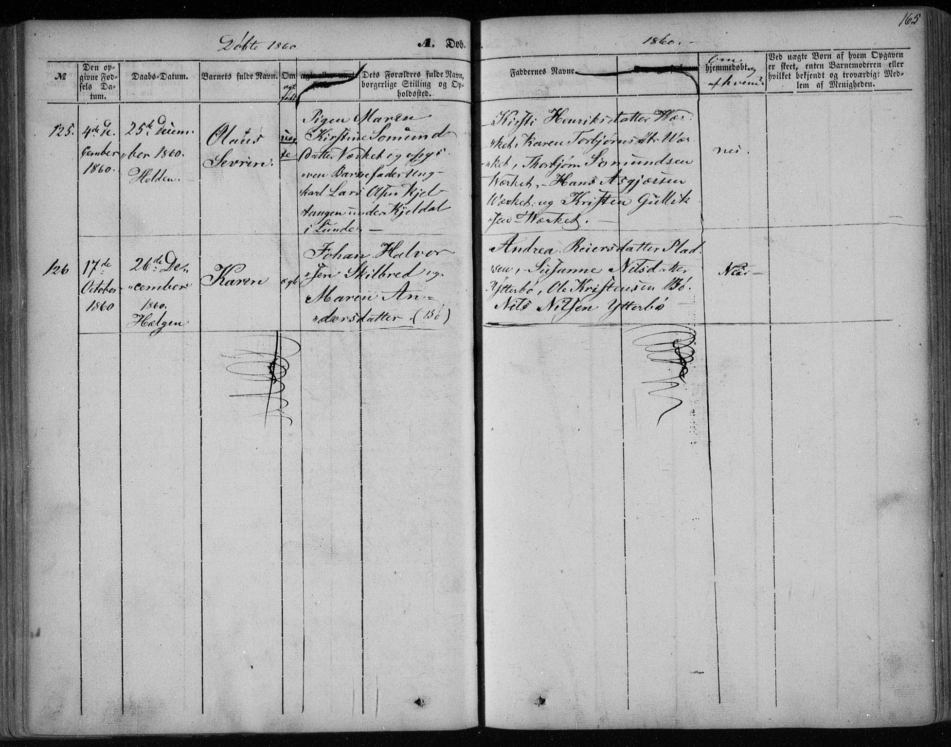 Holla kirkebøker, AV/SAKO-A-272/F/Fa/L0005: Parish register (official) no. 5, 1849-1860, p. 165