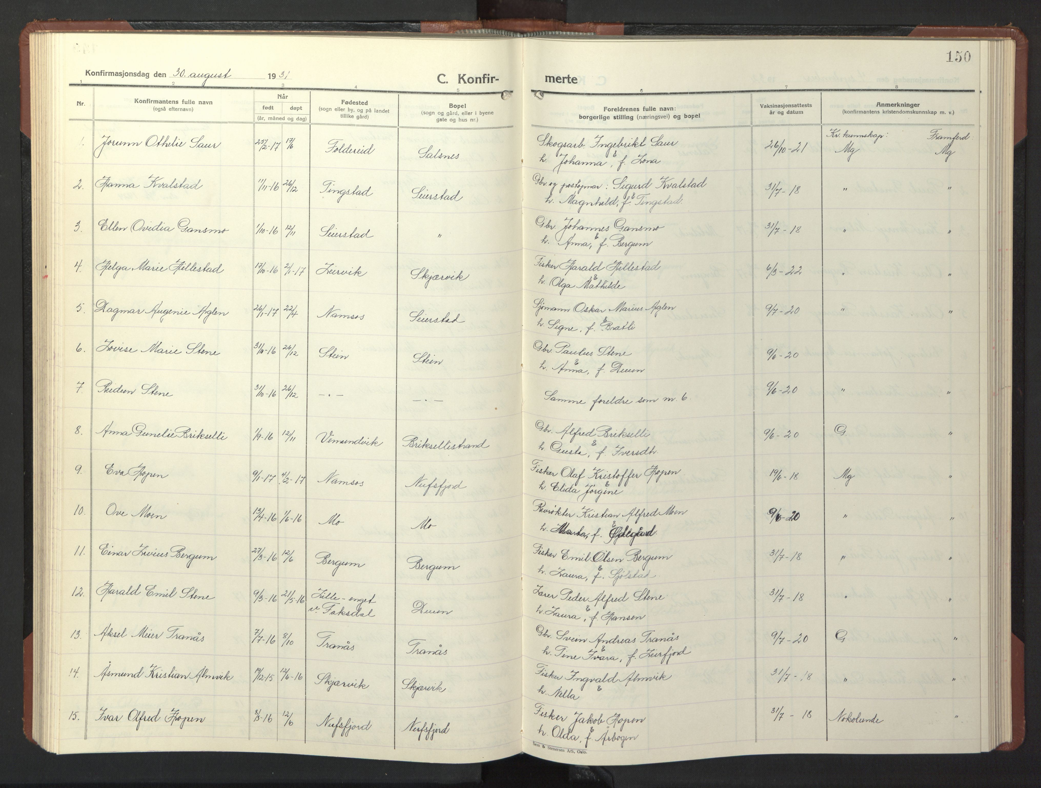 Ministerialprotokoller, klokkerbøker og fødselsregistre - Nord-Trøndelag, SAT/A-1458/773/L0625: Parish register (copy) no. 773C01, 1910-1952, p. 150