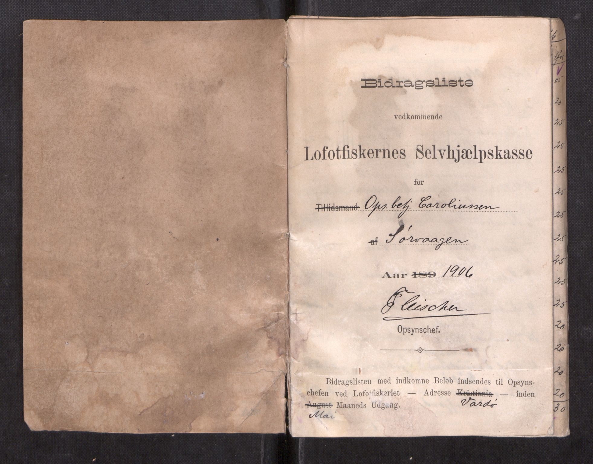 Oppsynssjefen ved Lofotfisket, AV/SAT-A-6224/D/L0173: Lofotfiskernes Selvhjelpskasse, 1885-1912, p. 273