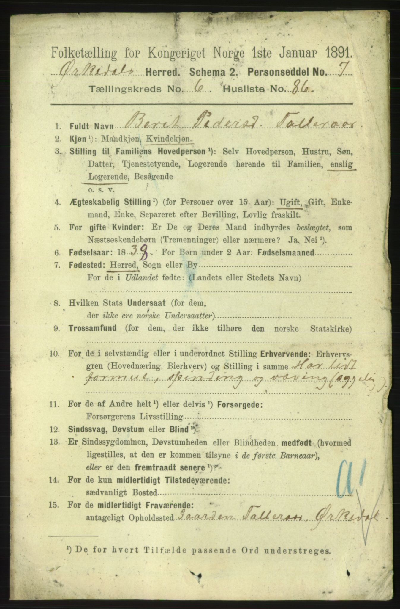 RA, 1891 census for 1638 Orkdal, 1891, p. 3359