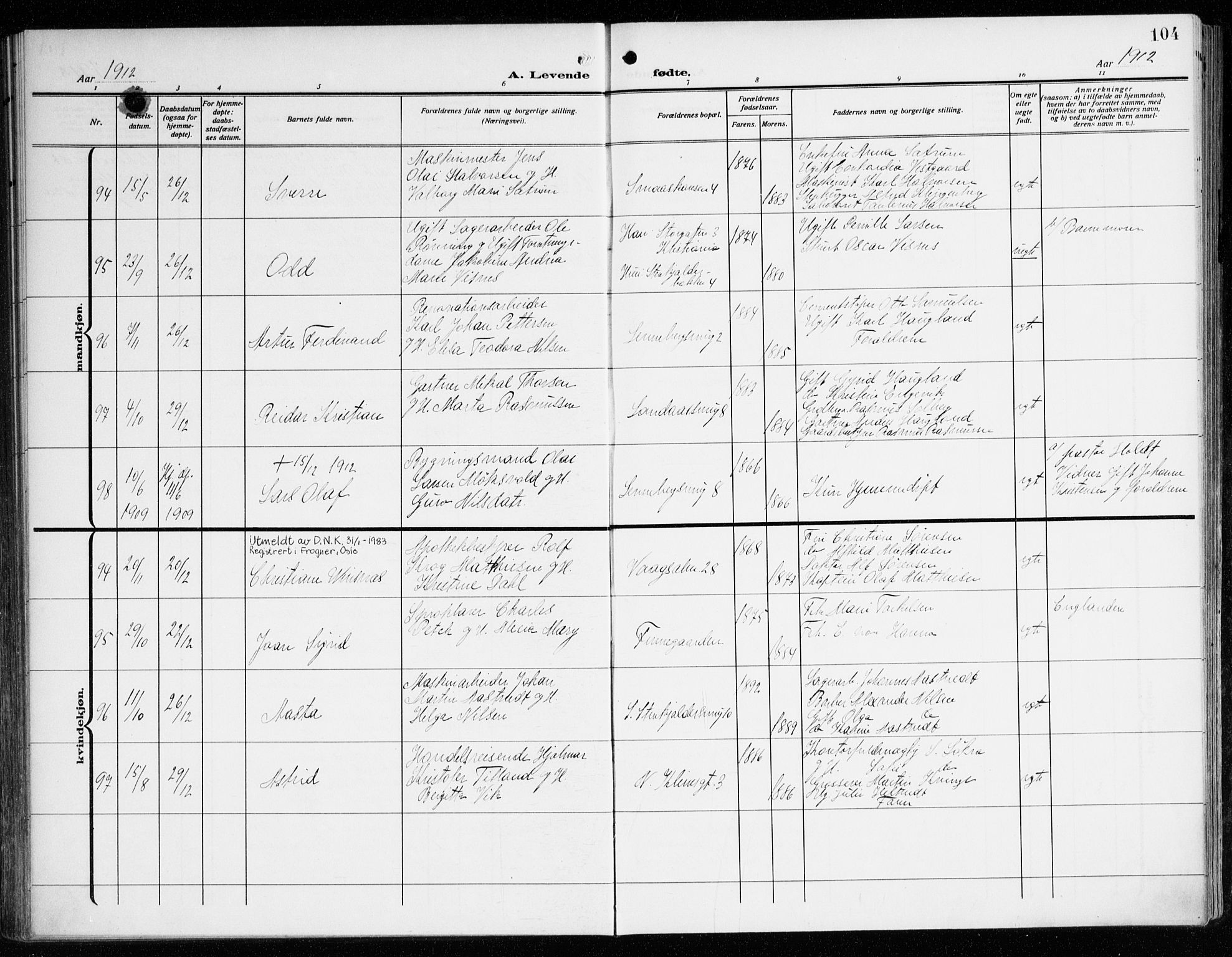 Korskirken sokneprestembete, AV/SAB-A-76101/H/Haa: Parish register (official) no. B 10, 1909-1923, p. 104