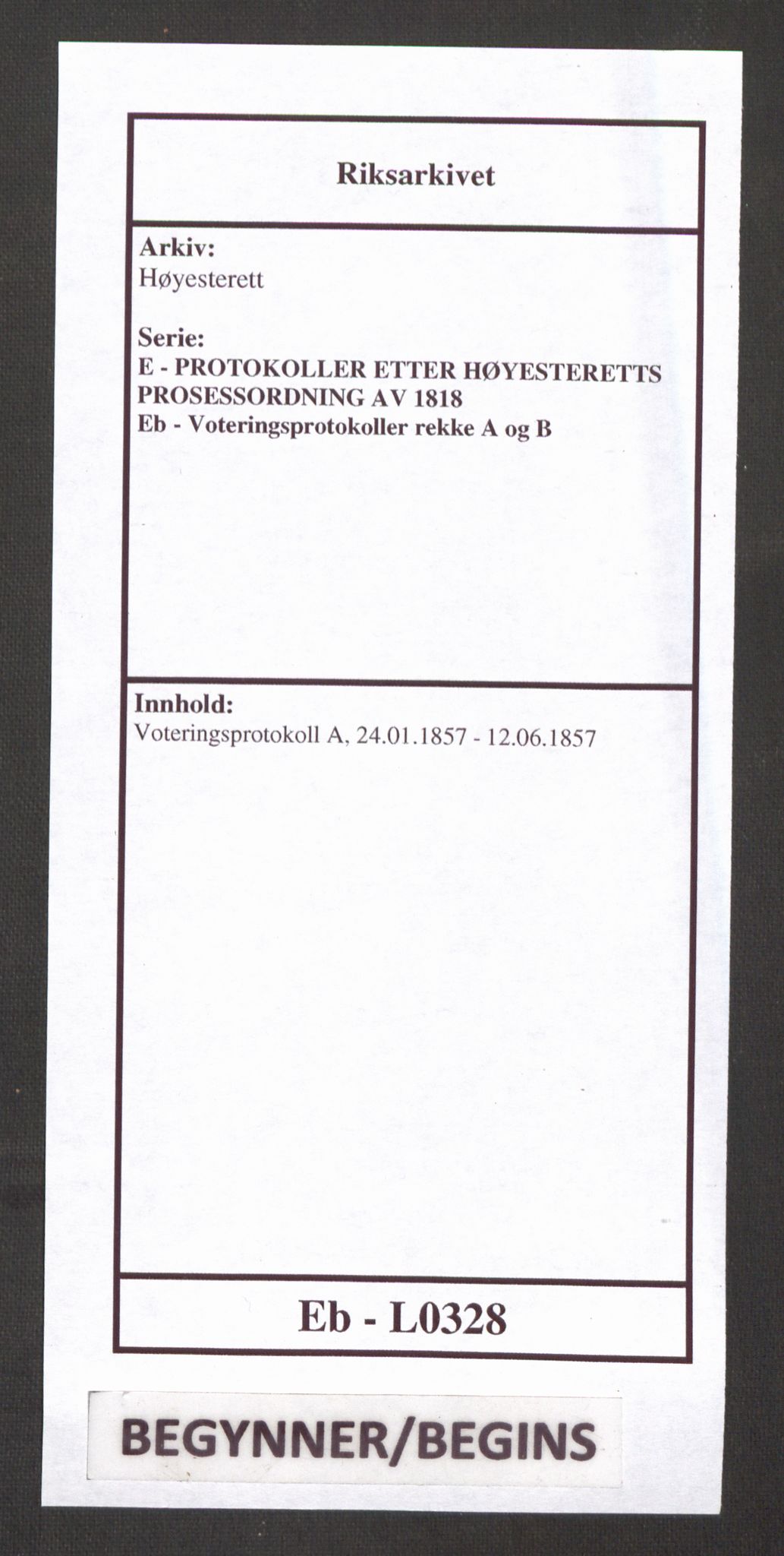 Høyesterett, AV/RA-S-1002/E/Eb/Ebb/L0048/0002: Voteringsprotokoller / Voteringsprotokoll, 1857