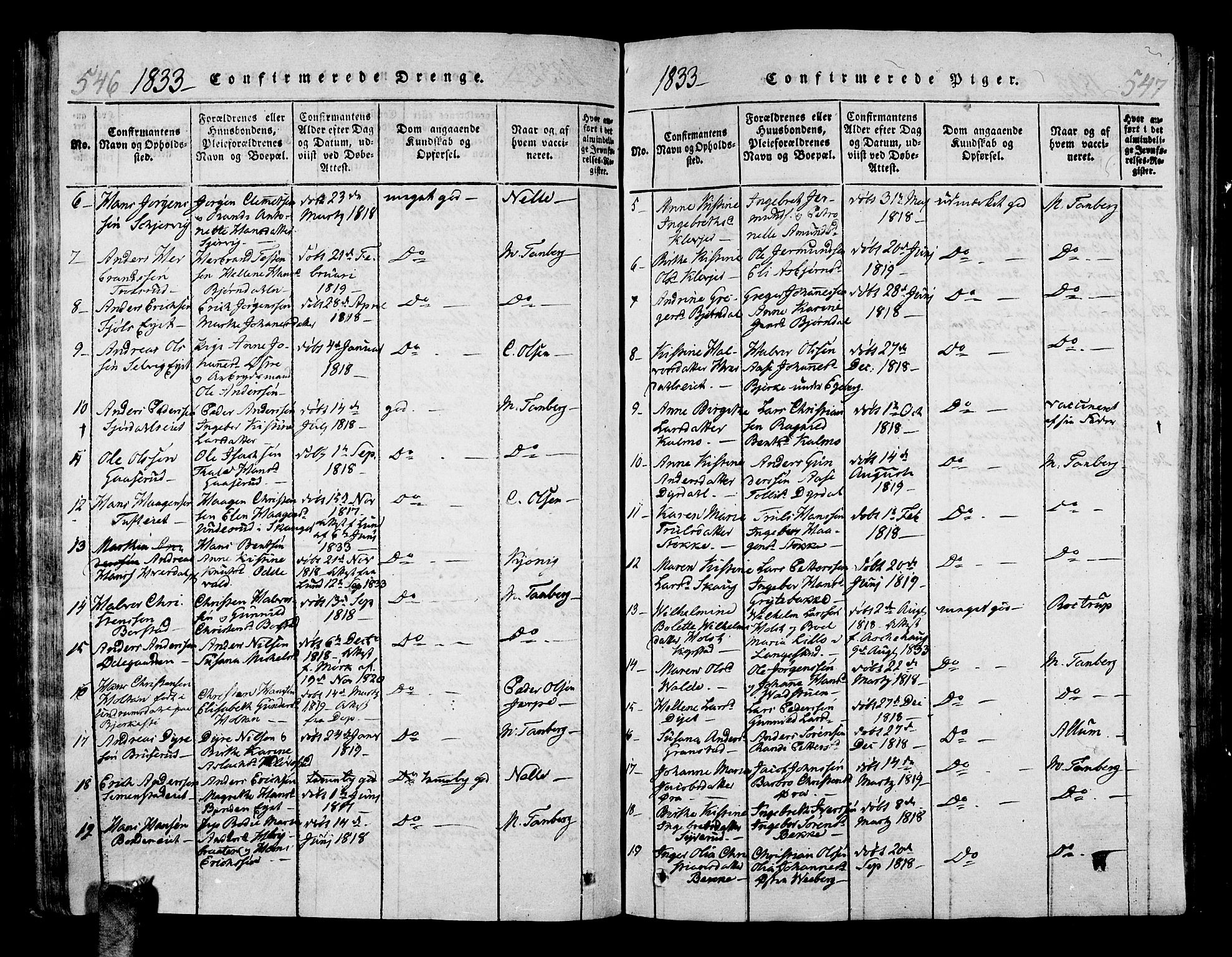 Sande Kirkebøker, AV/SAKO-A-53/G/Ga/L0001: Parish register (copy) no. 1, 1814-1847, p. 546-547