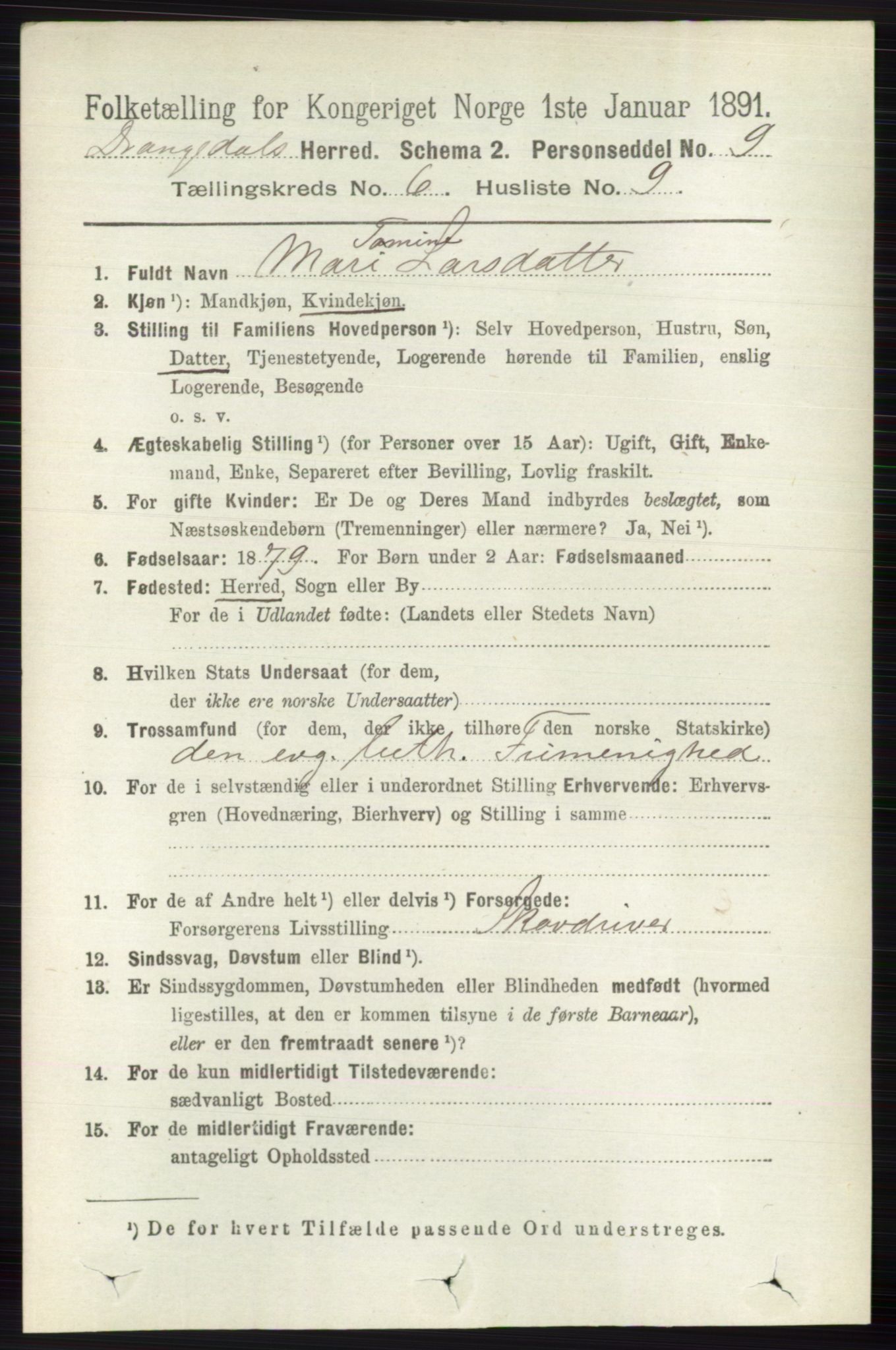 RA, 1891 census for 0817 Drangedal, 1891, p. 2059