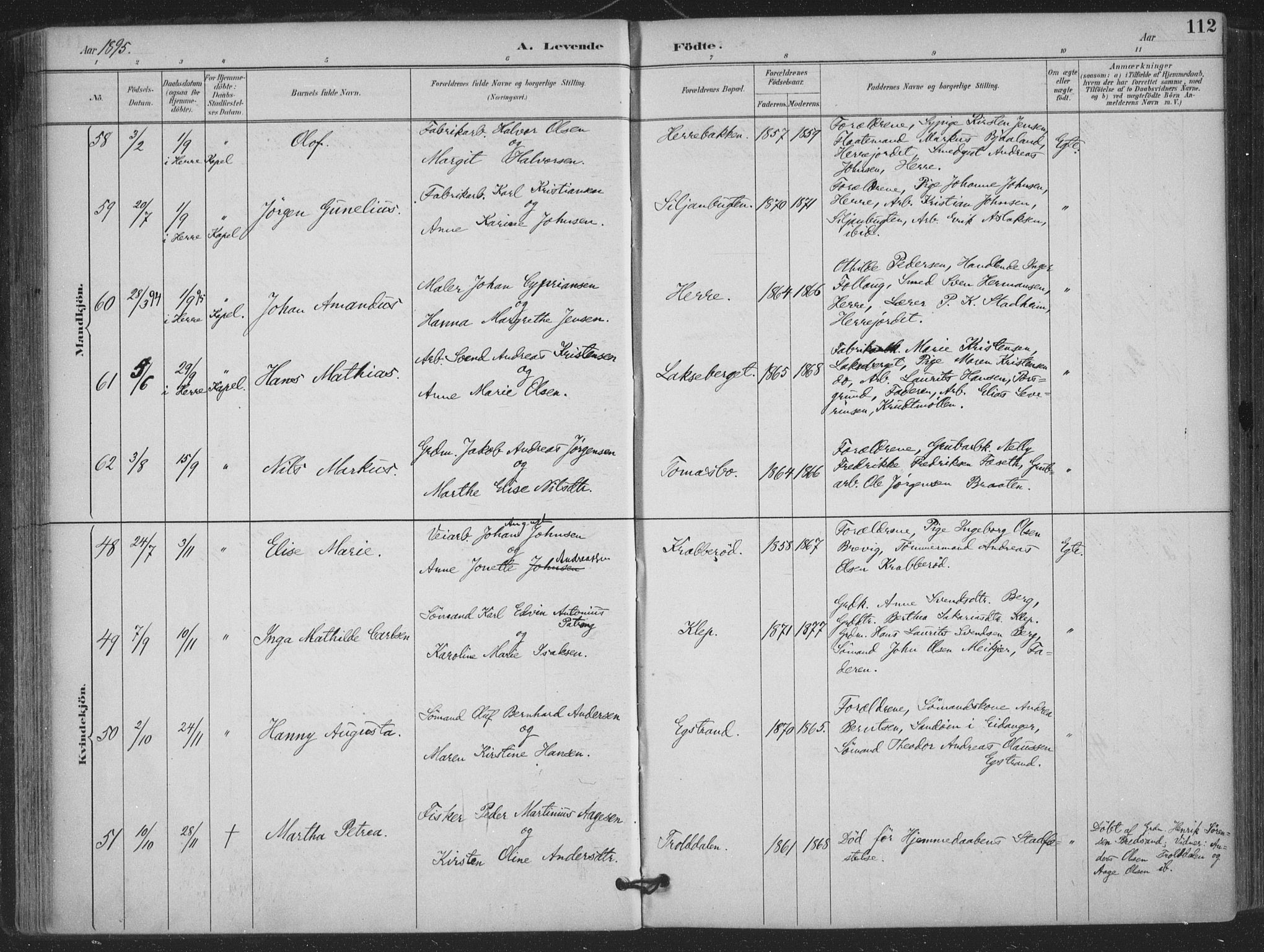 Bamble kirkebøker, AV/SAKO-A-253/F/Fa/L0008: Parish register (official) no. I 8, 1888-1900, p. 112