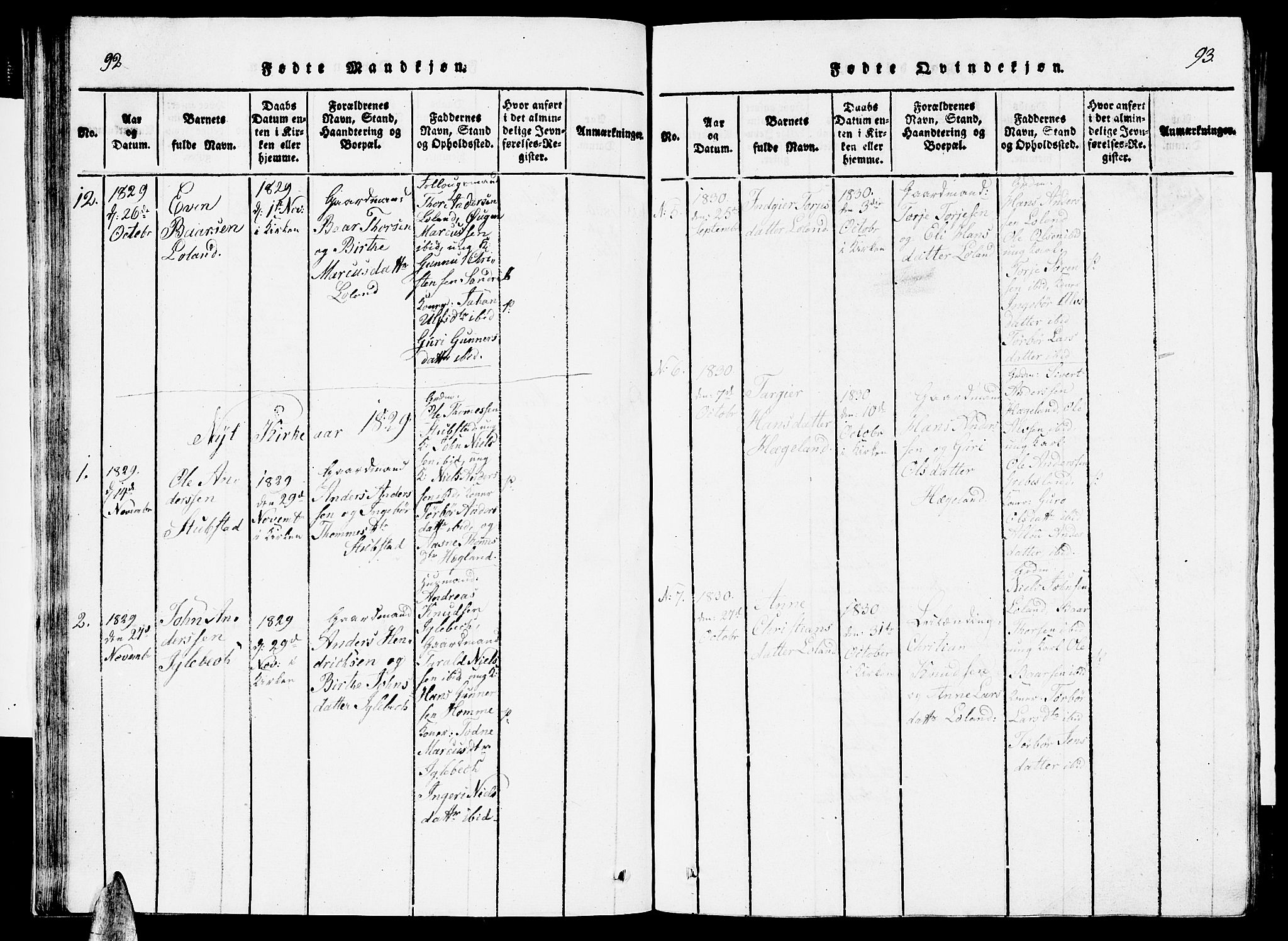 Vennesla sokneprestkontor, AV/SAK-1111-0045/Fb/Fbc/L0001: Parish register (copy) no. B 1, 1820-1834, p. 92-93