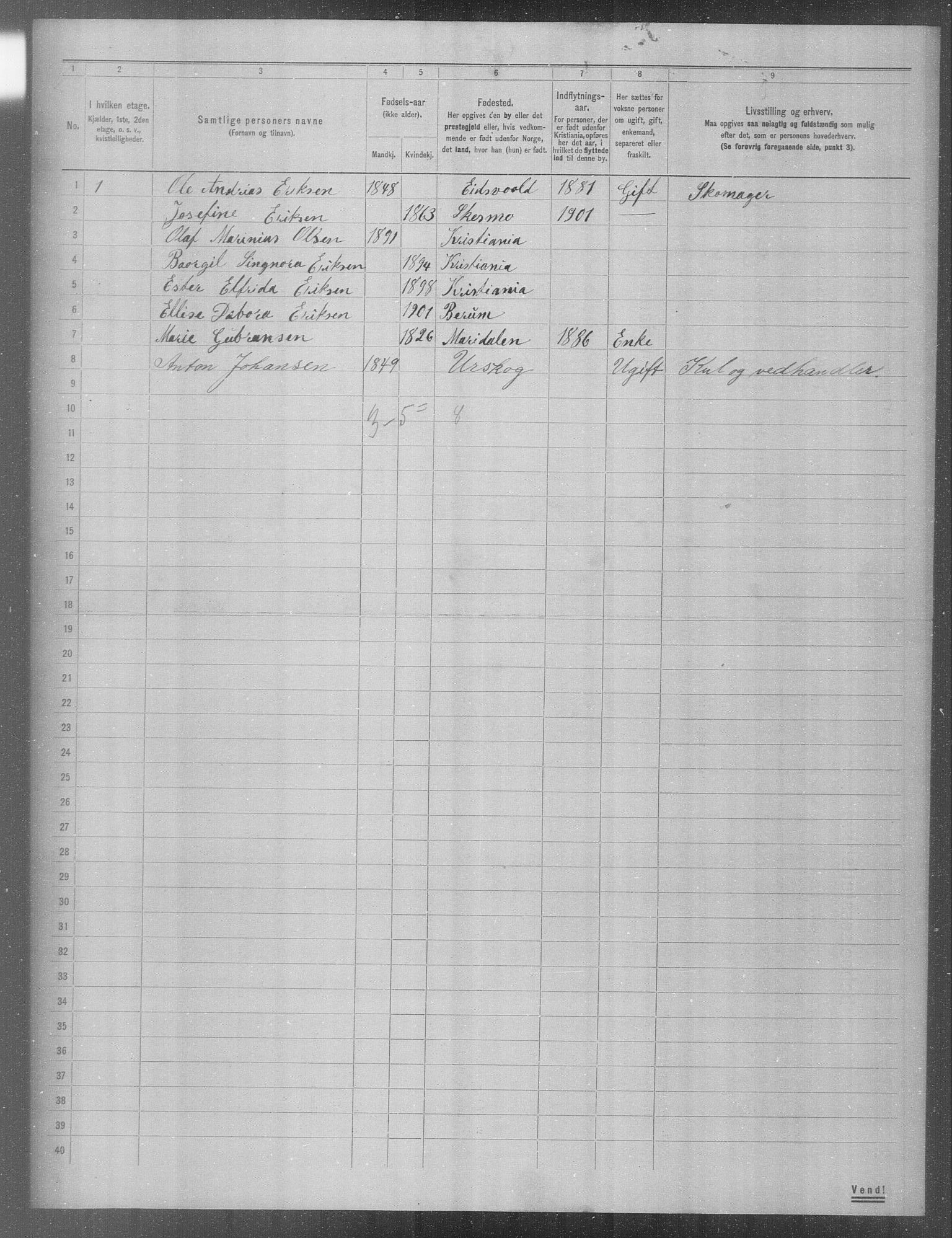 OBA, Municipal Census 1904 for Kristiania, 1904, p. 3048