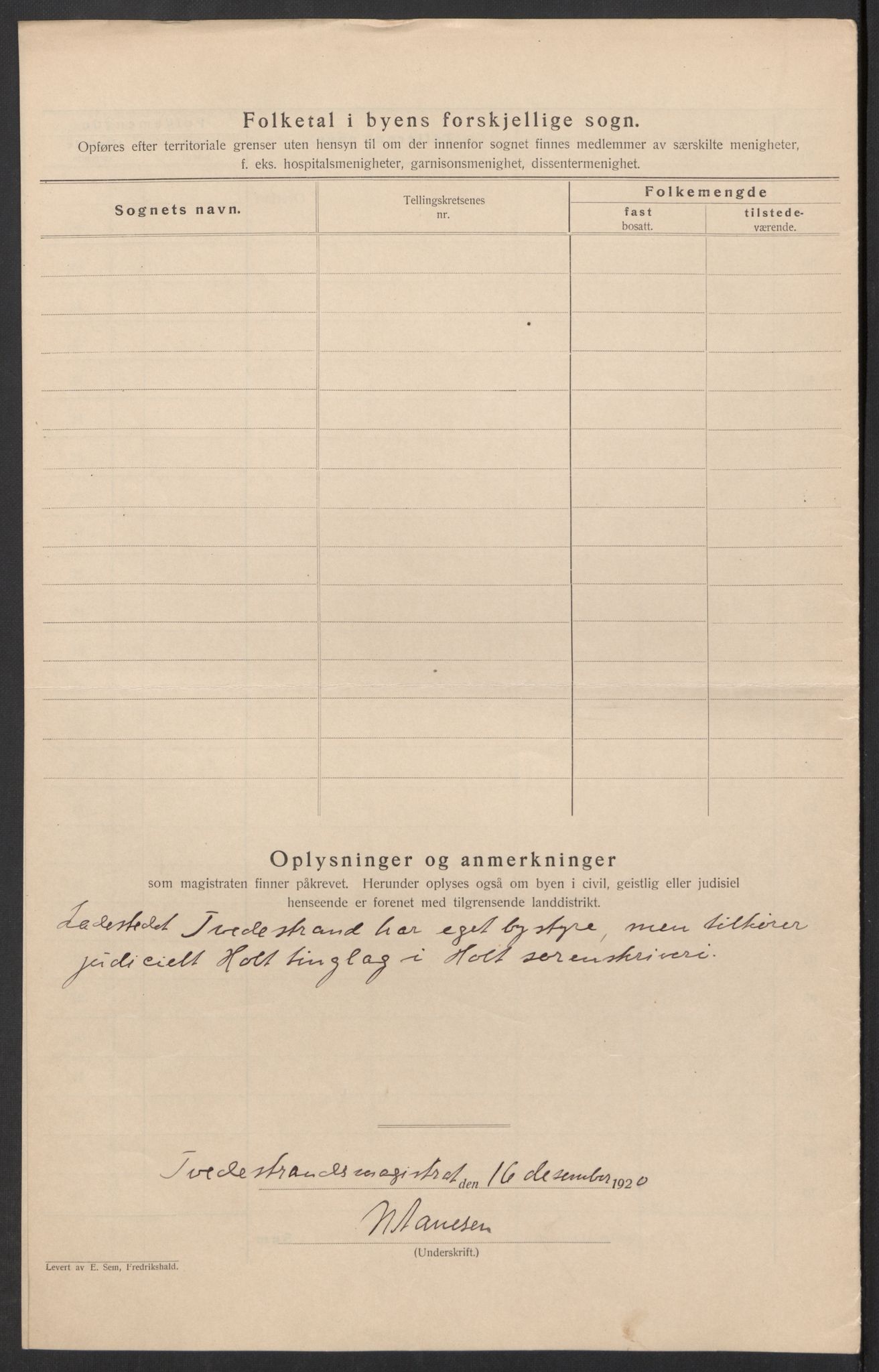 SAK, 1920 census for Tvedestrand, 1920, p. 6