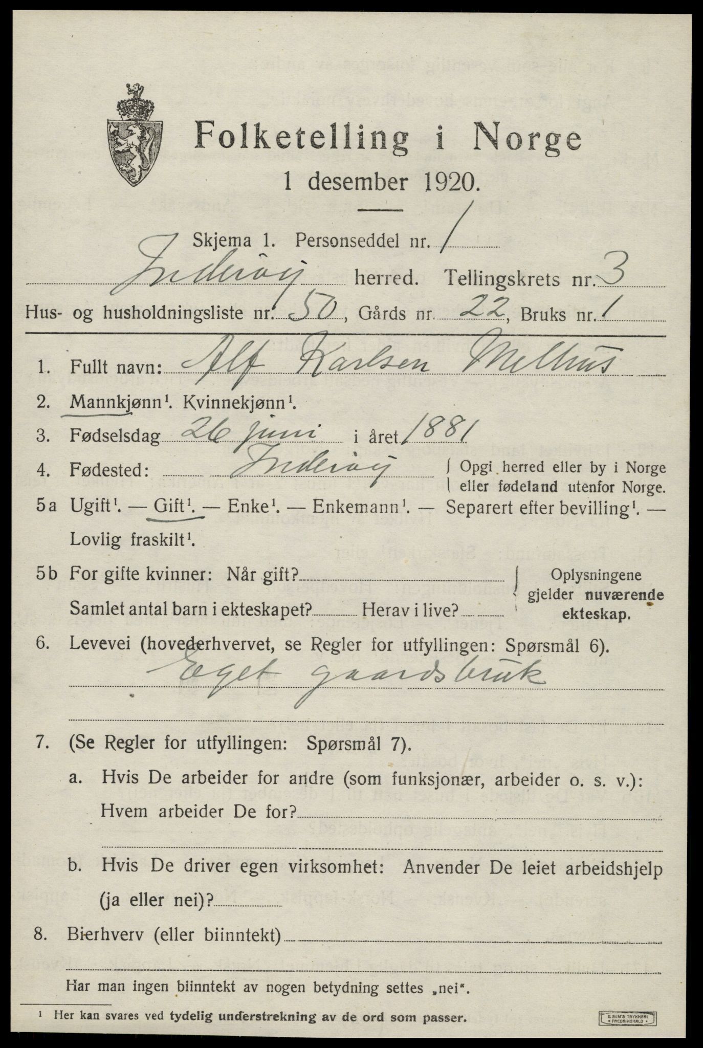 SAT, 1920 census for Inderøy, 1920, p. 3233