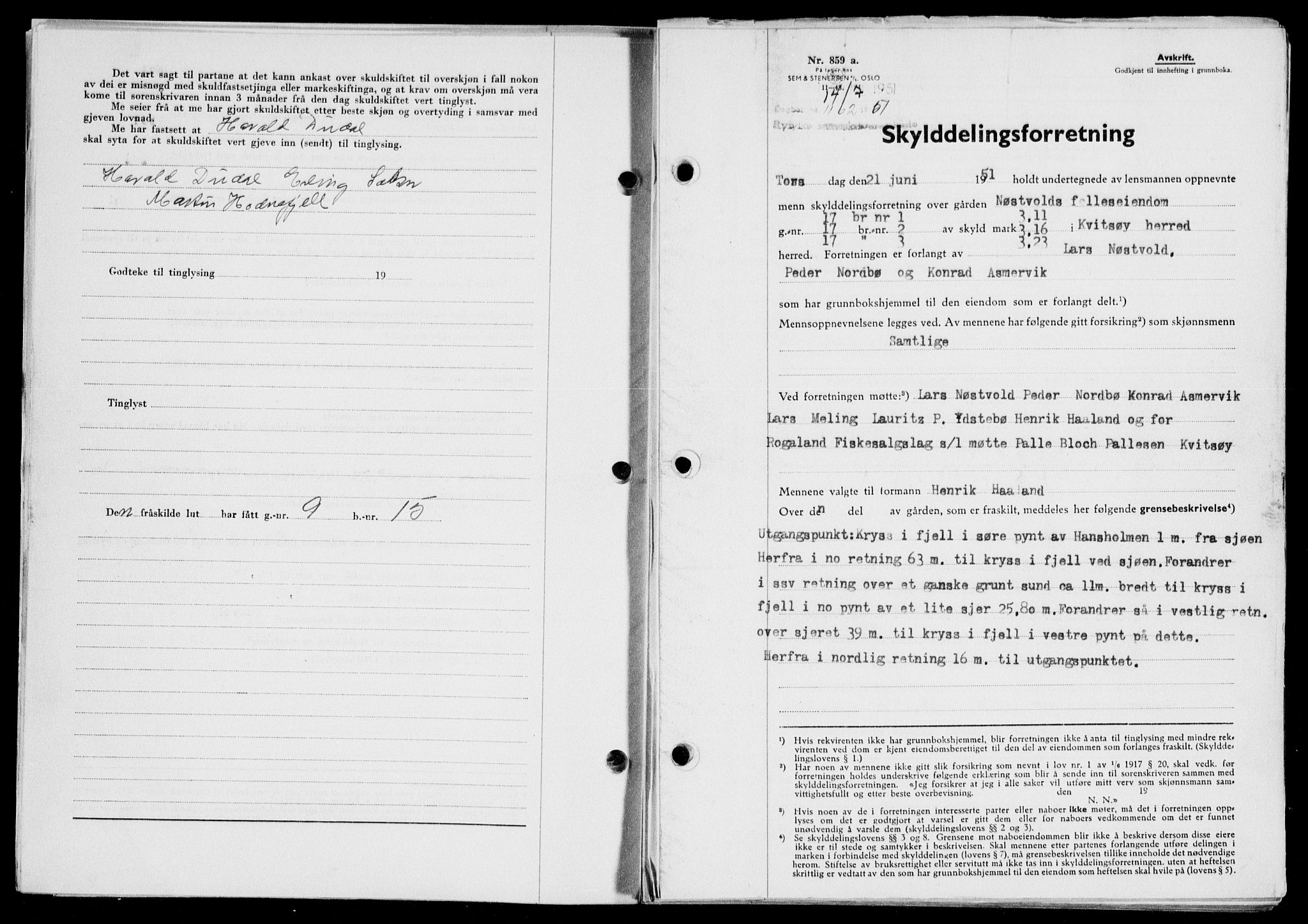 Ryfylke tingrett, SAST/A-100055/001/II/IIB/L0114: Mortgage book no. 93, 1951-1951, Diary no: : 1162/1951