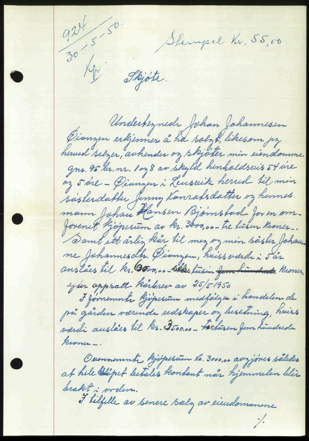Fosen sorenskriveri, AV/SAT-A-1107/1/2/2C: Mortgage book no. A, 1946-1950, Diary no: : 924/1950