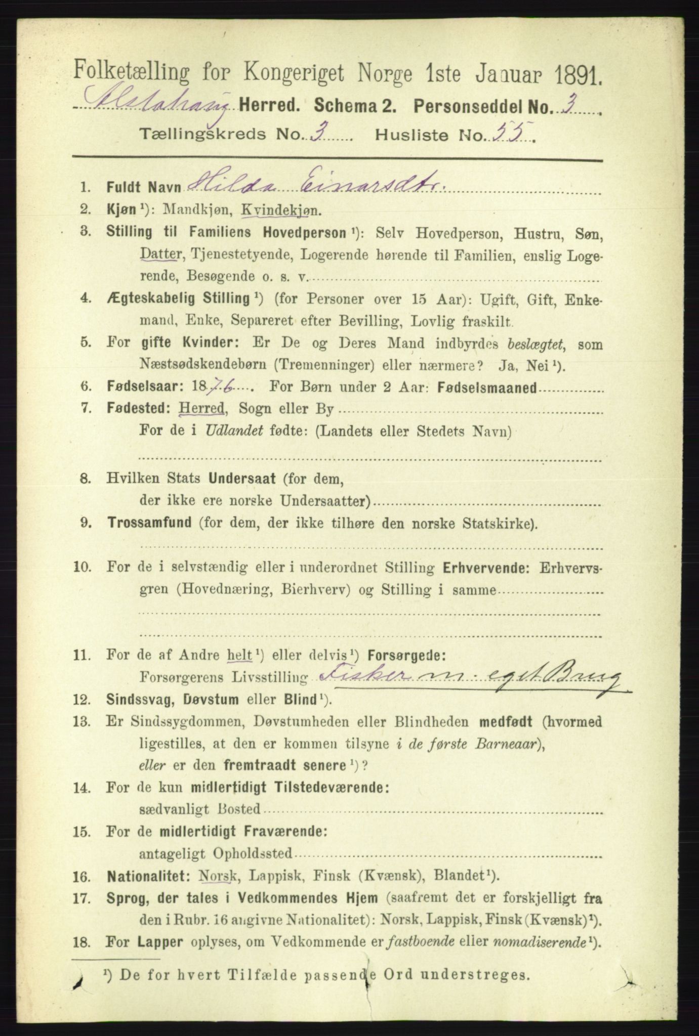 RA, 1891 census for 1820 Alstahaug, 1891, p. 1453