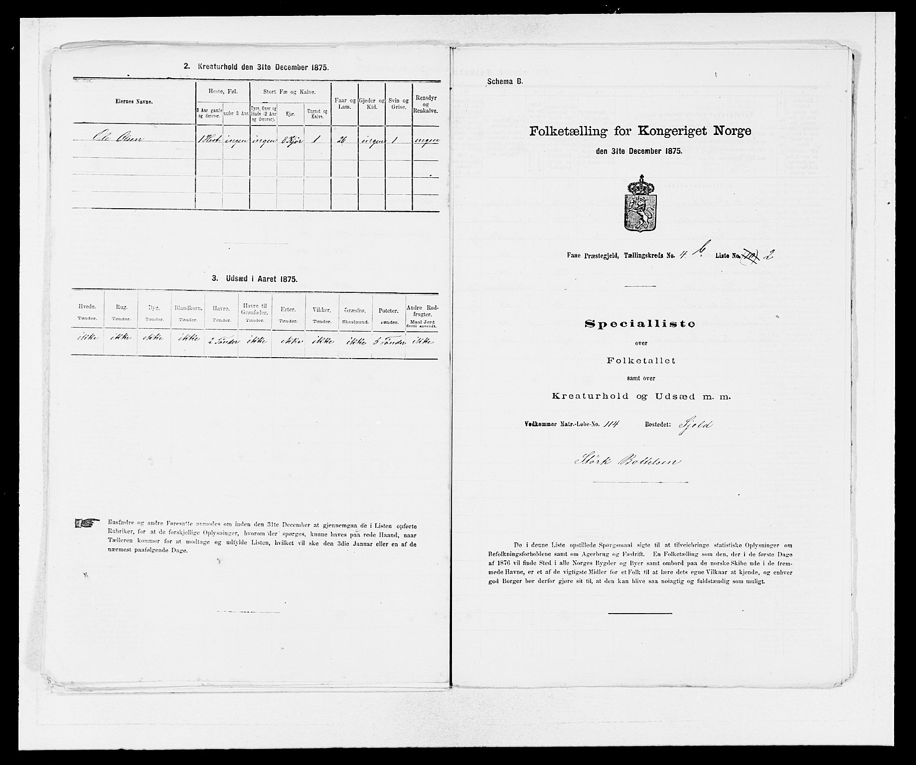 SAB, 1875 census for 1249P Fana, 1875, p. 436