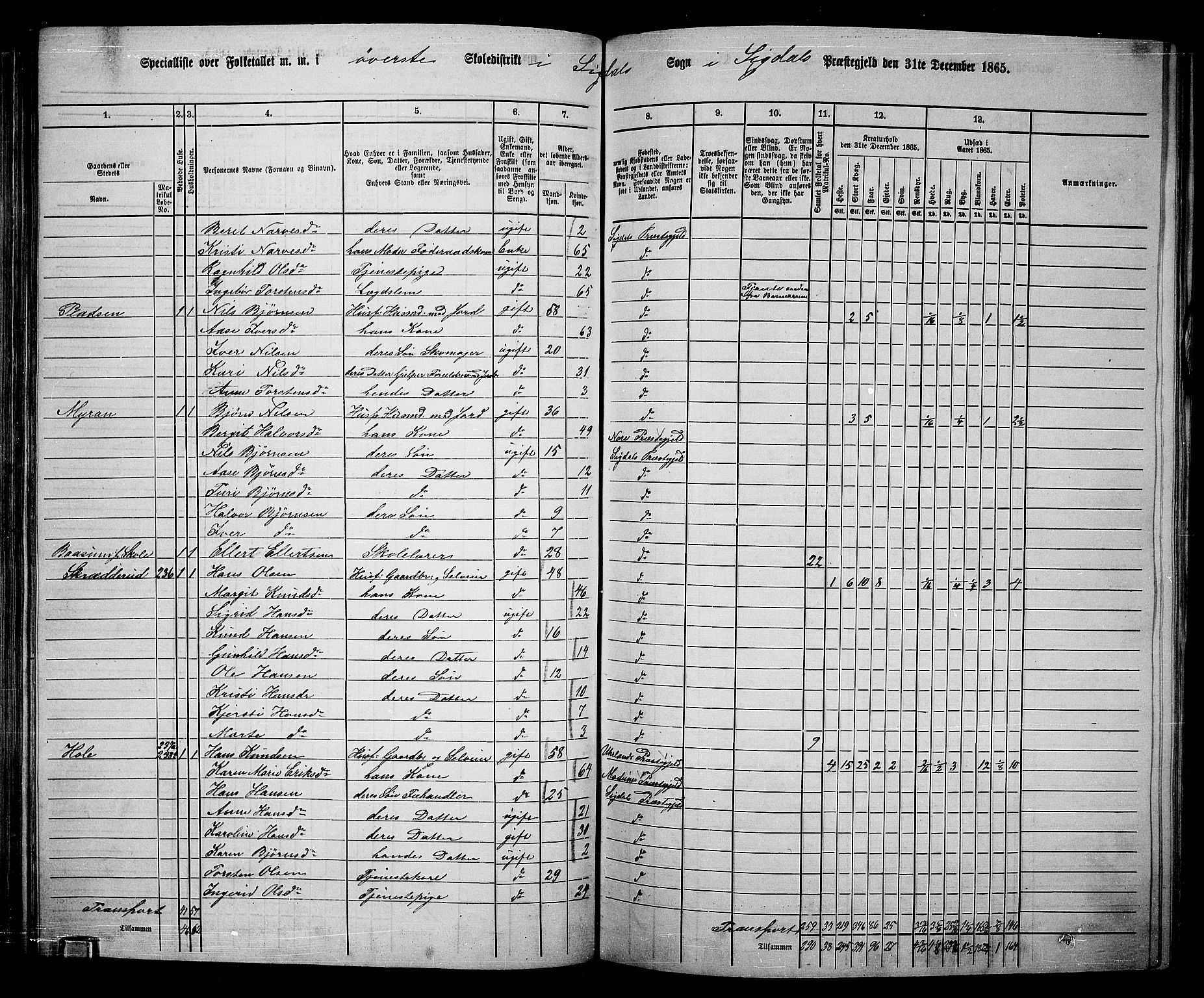 RA, 1865 census for Sigdal, 1865, p. 129