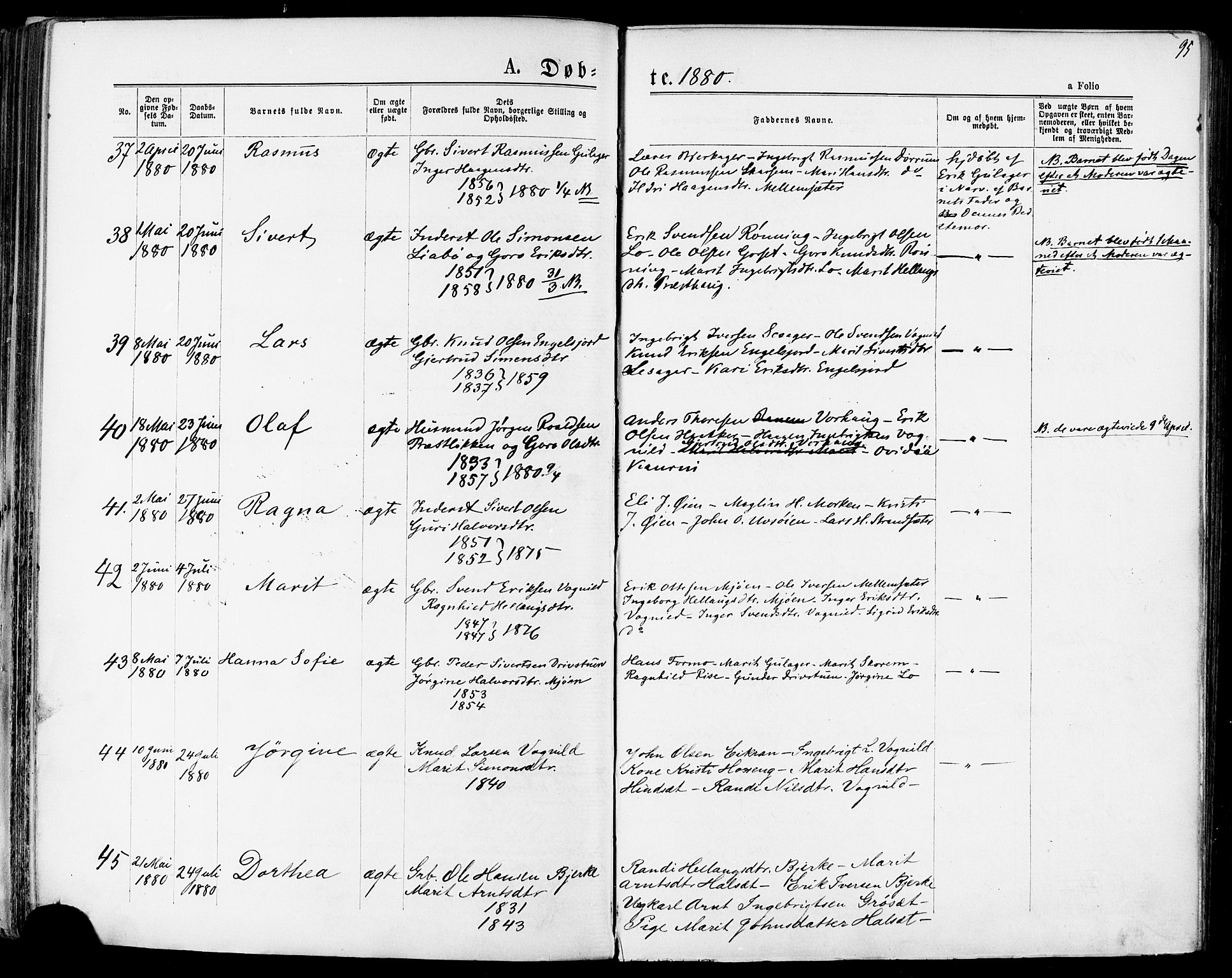 Ministerialprotokoller, klokkerbøker og fødselsregistre - Sør-Trøndelag, AV/SAT-A-1456/678/L0900: Parish register (official) no. 678A09, 1872-1881, p. 95