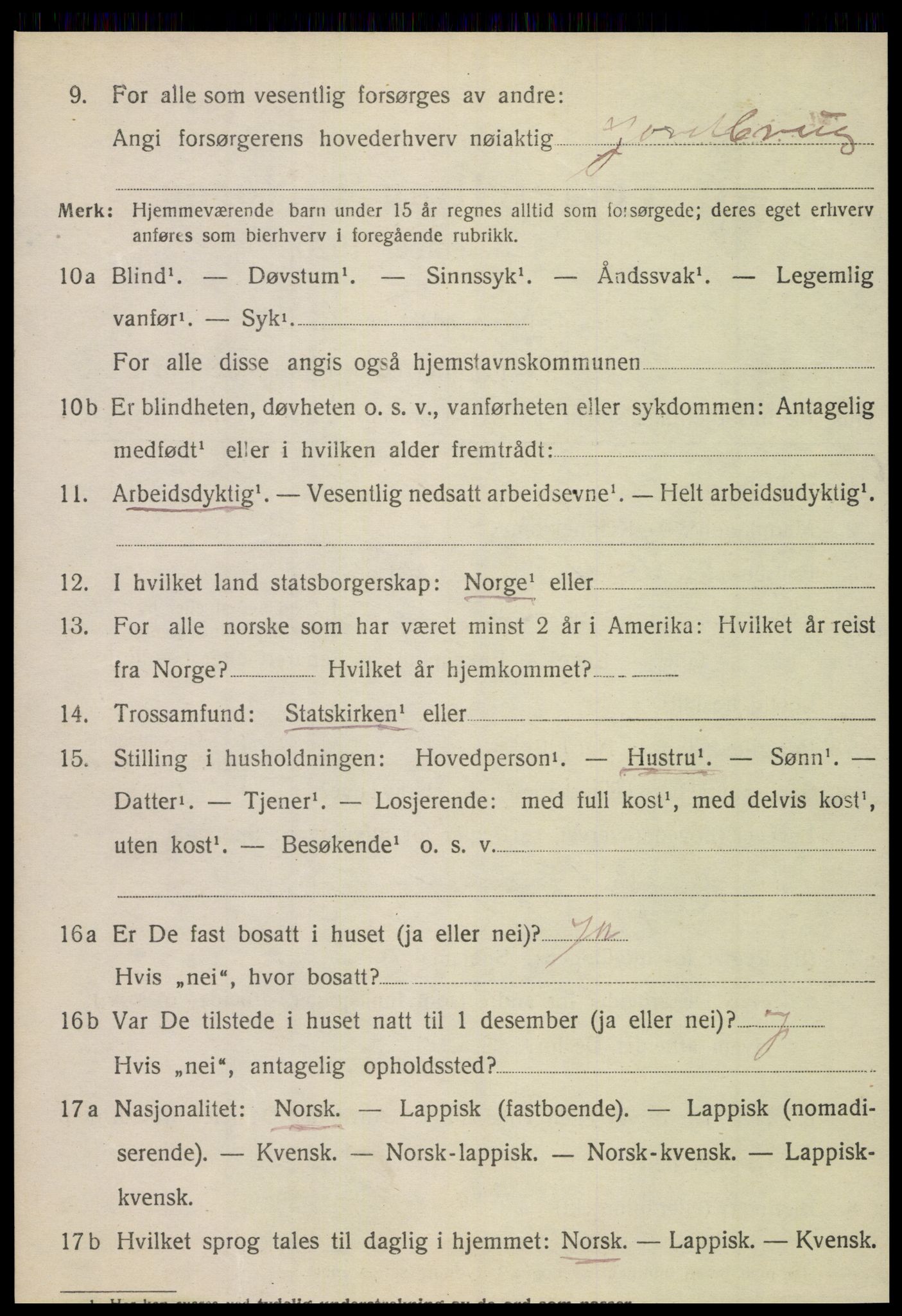 SAT, 1920 census for Tjøtta, 1920, p. 2164