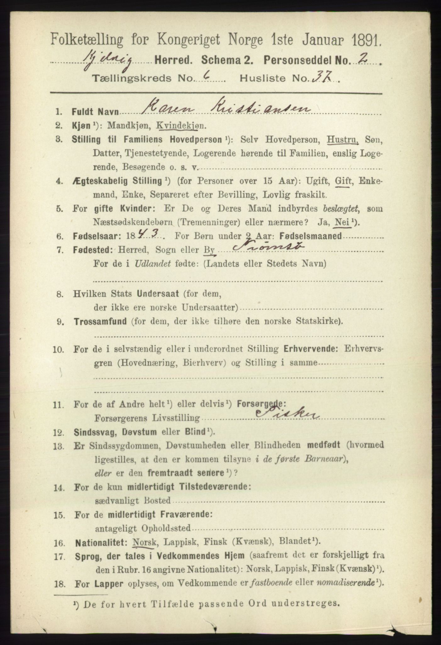 RA, 1891 census for 2019 Kjelvik, 1891, p. 839