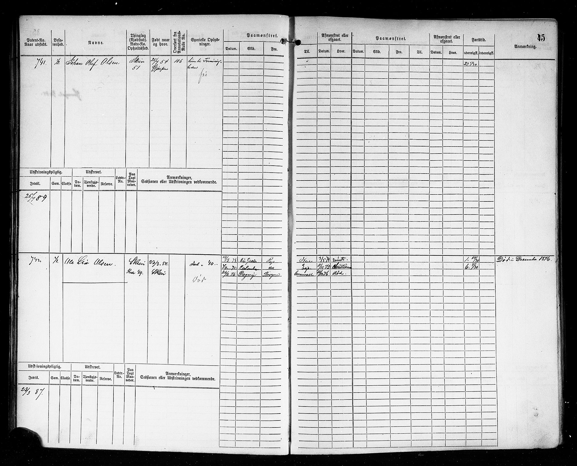 Skien innrulleringskontor, AV/SAKO-A-832/F/Fb/L0002: Hovedrulle, 1872-1891, p. 47