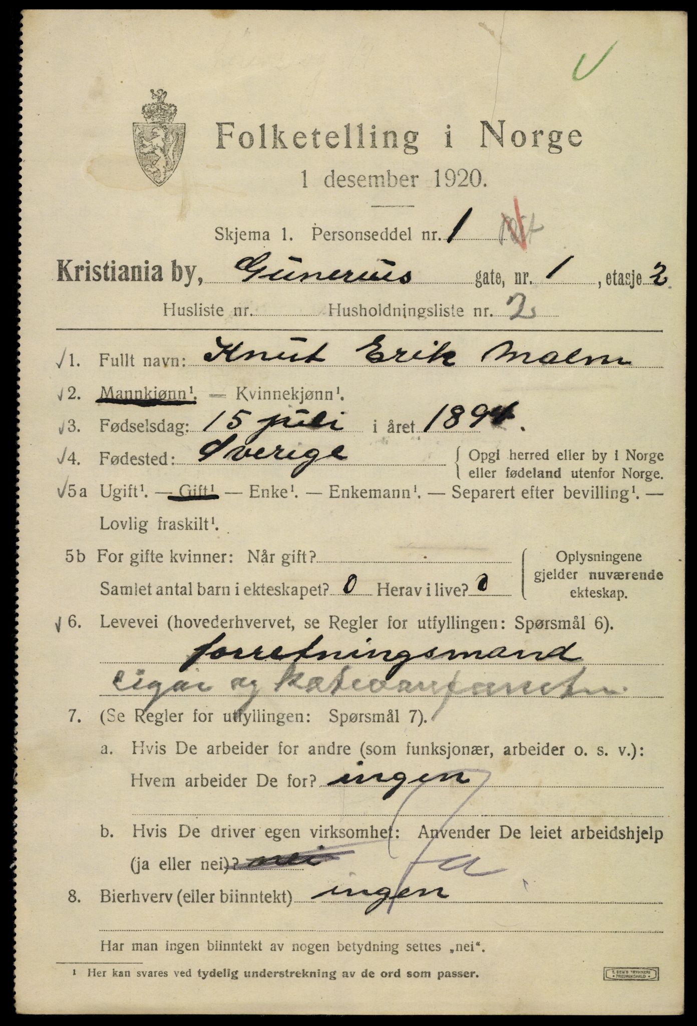 SAO, 1920 census for Kristiania, 1920, p. 261057