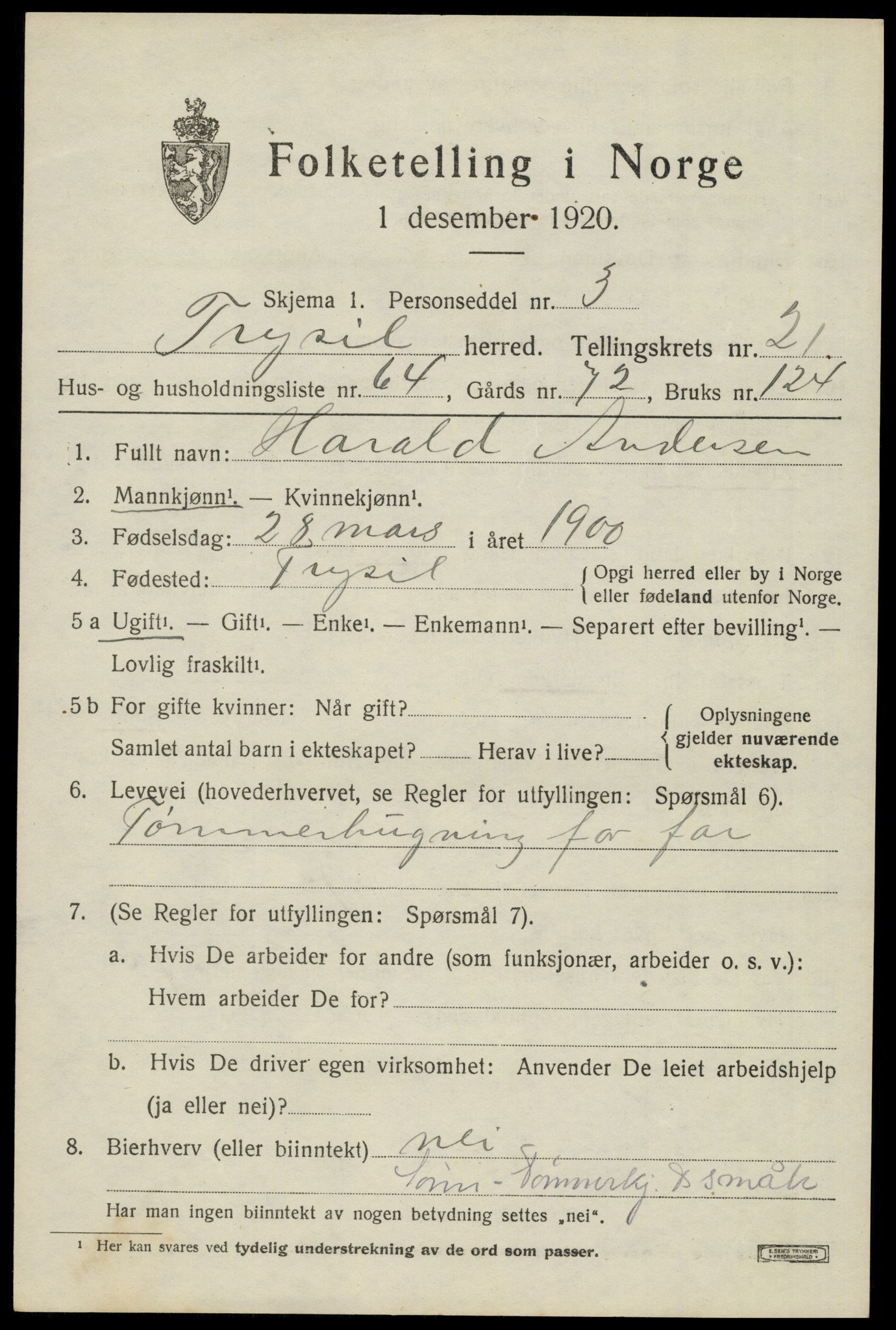 SAH, 1920 census for Trysil, 1920, p. 14531