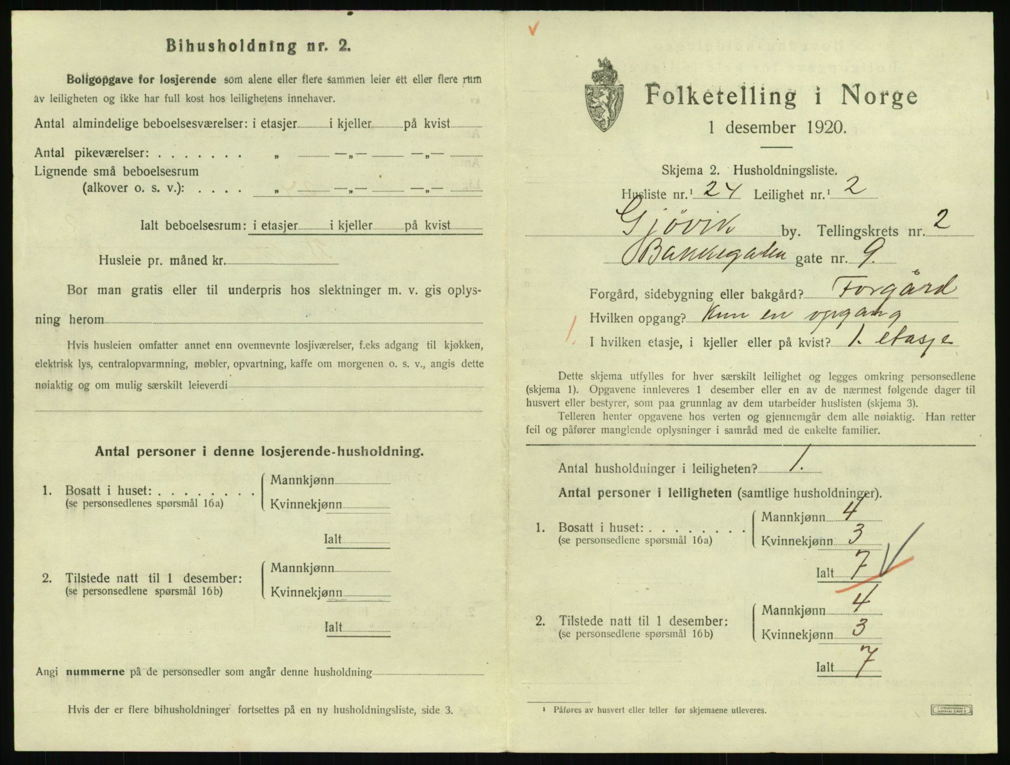 SAH, 1920 census for Gjøvik, 1920, p. 1160