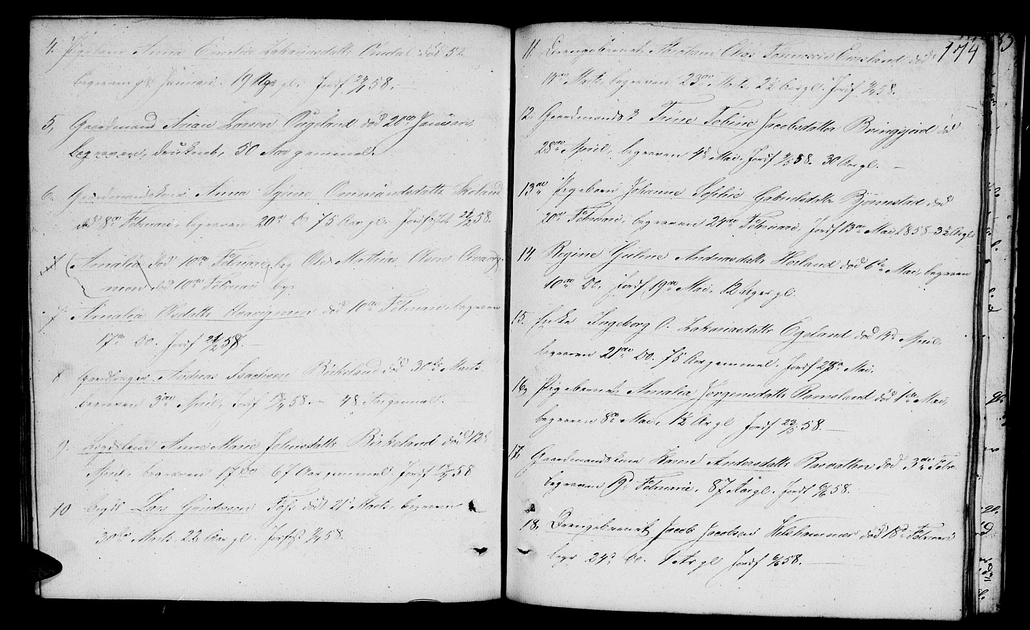 Lyngdal sokneprestkontor, AV/SAK-1111-0029/F/Fb/Fbc/L0002: Parish register (copy) no. B 2, 1849-1864, p. 174