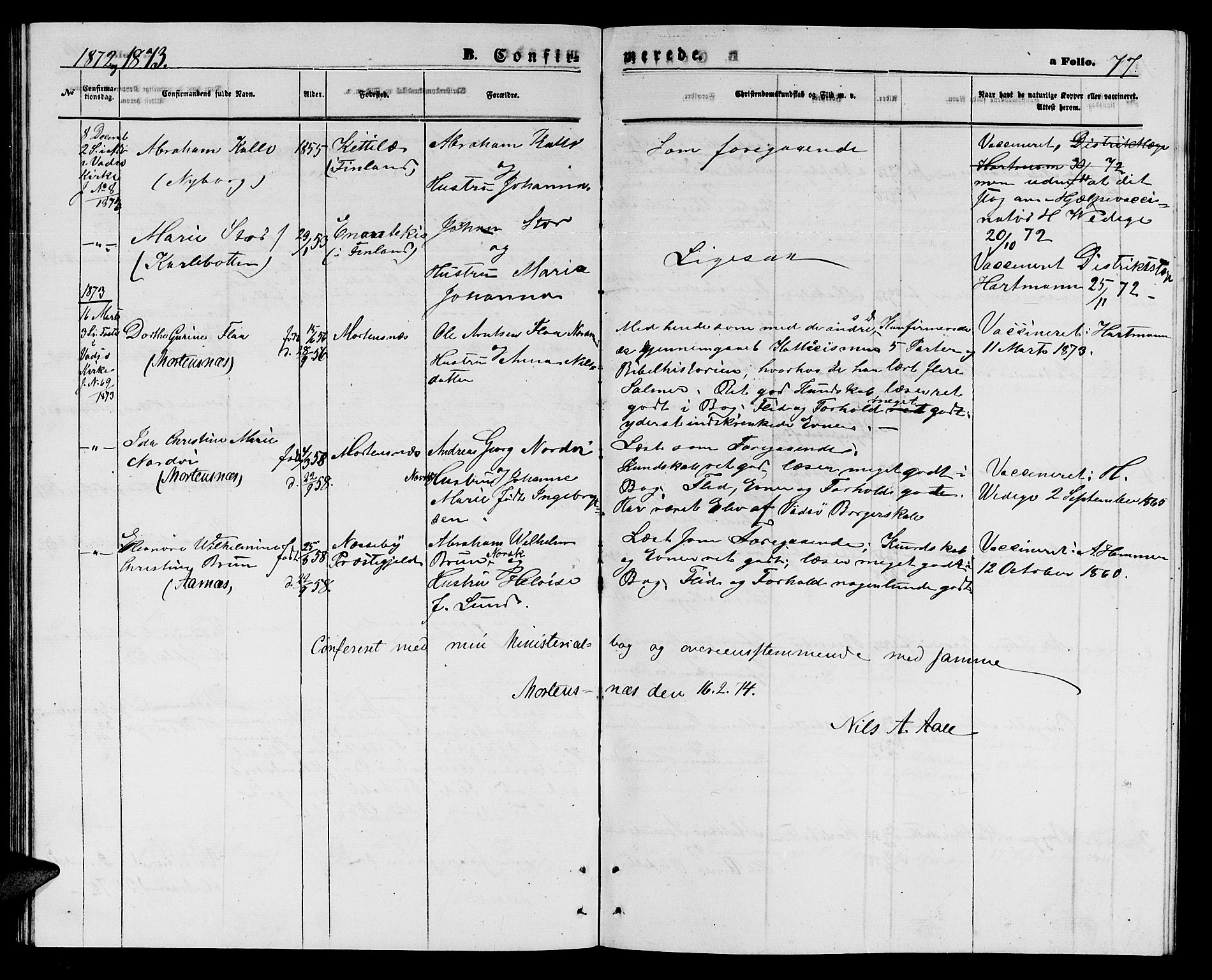 Nesseby sokneprestkontor, SATØ/S-1330/H/Hb/L0003klokker: Parish register (copy) no. 3, 1869-1876, p. 77