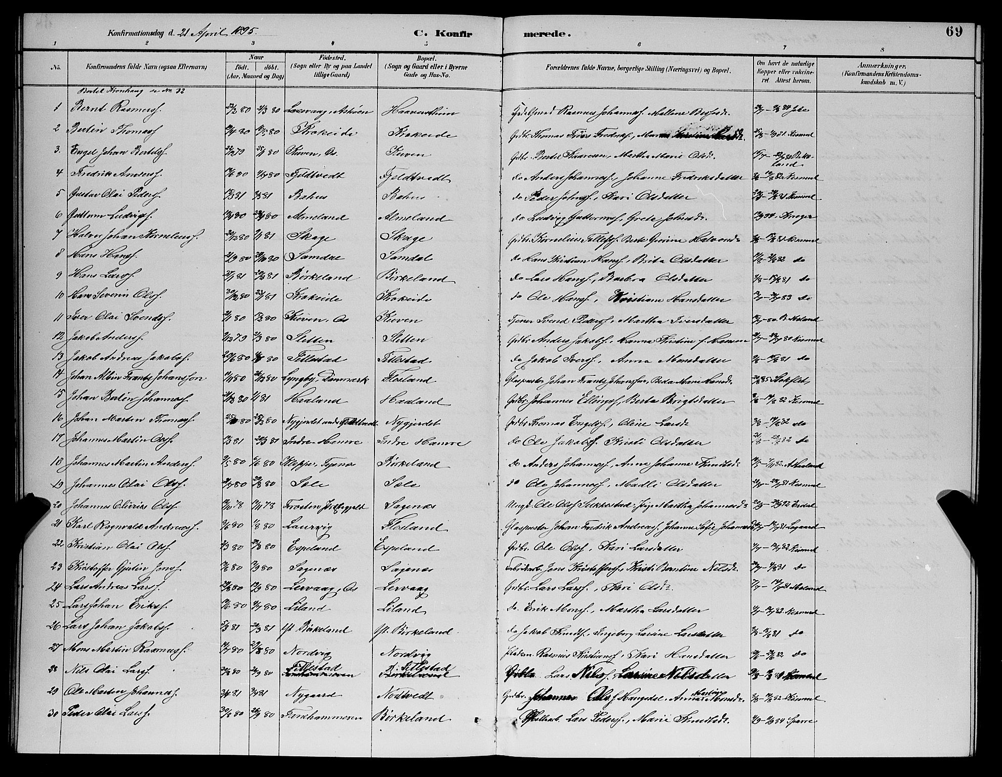 Fana Sokneprestembete, AV/SAB-A-75101/H/Hab/Haba/L0002: Parish register (copy) no. A 2, 1889-1895, p. 69