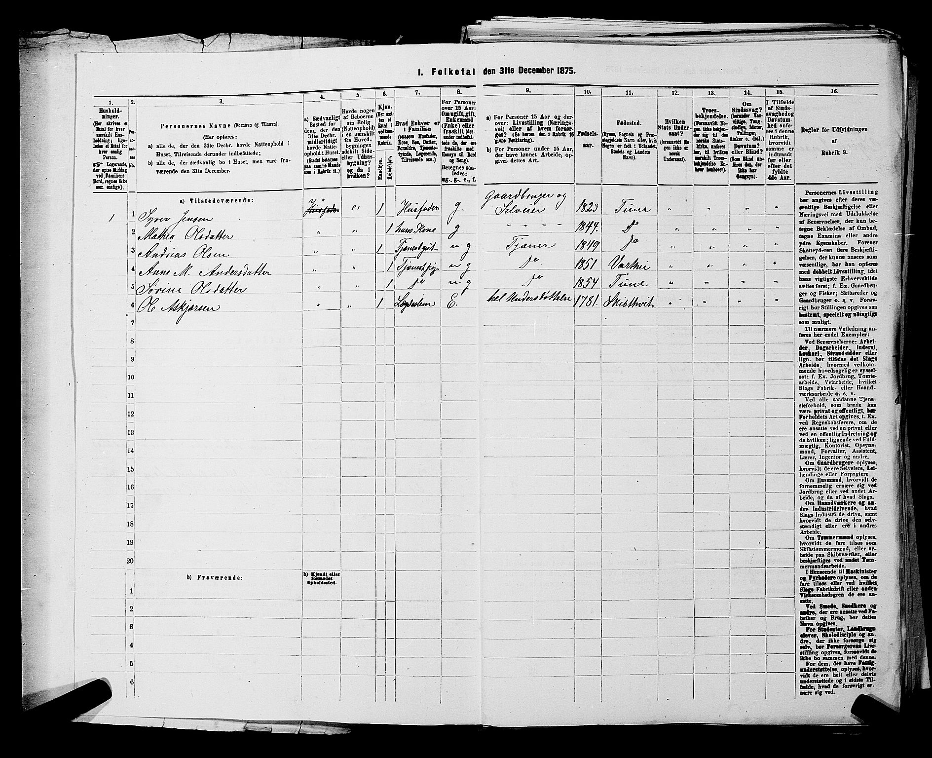 RA, 1875 census for 0130P Tune, 1875, p. 52