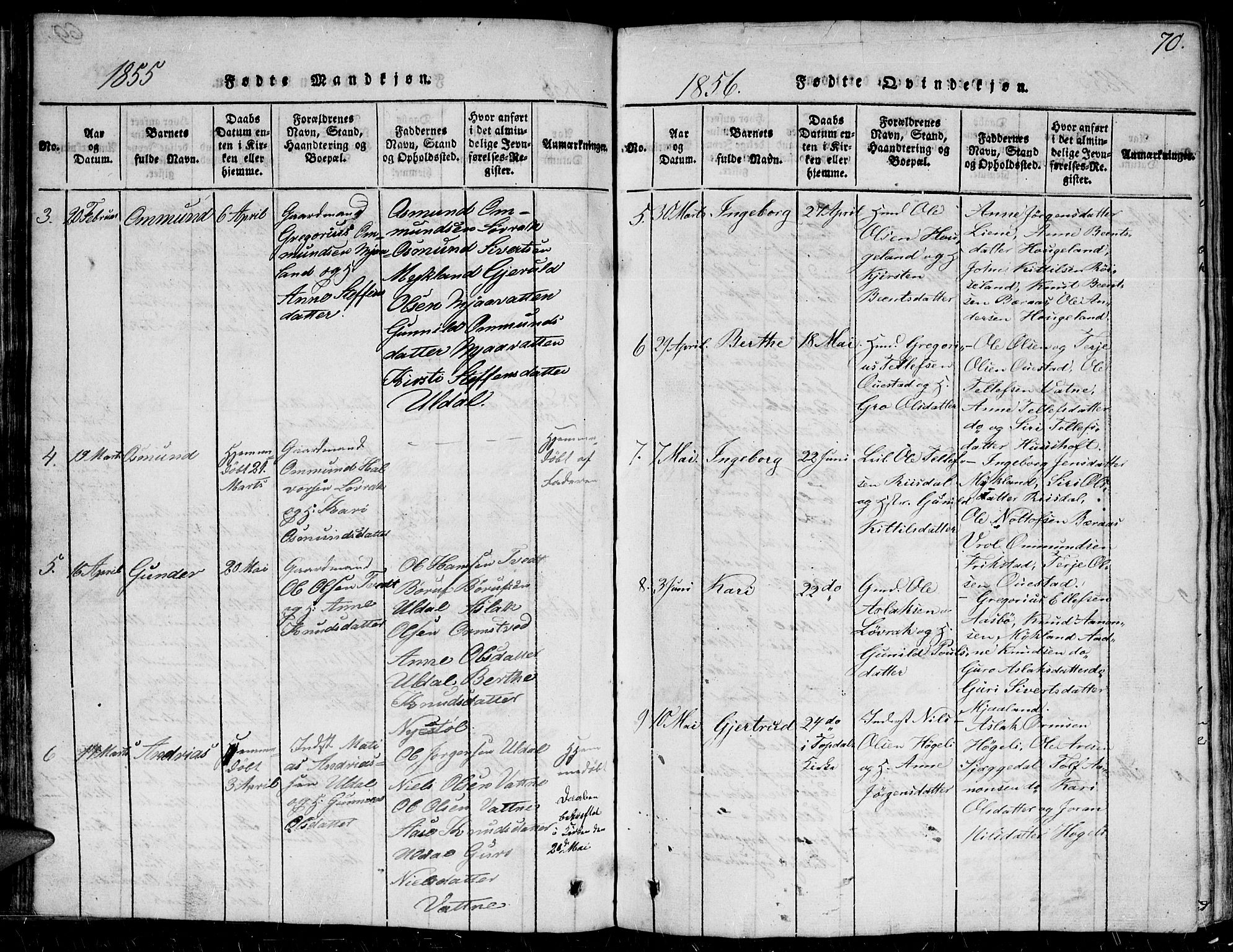 Herefoss sokneprestkontor, AV/SAK-1111-0019/F/Fb/Fbc/L0001: Parish register (copy) no. B 1, 1816-1866, p. 70