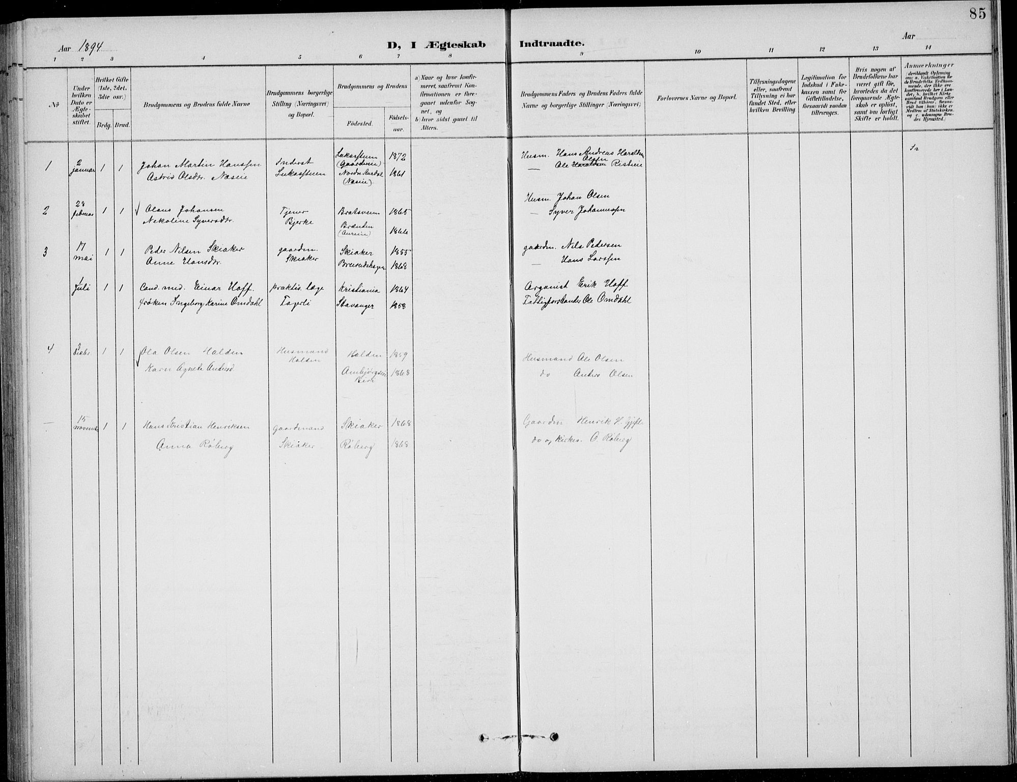 Nordre Land prestekontor, SAH/PREST-124/H/Ha/Hab/L0014: Parish register (copy) no. 14, 1891-1907, p. 85