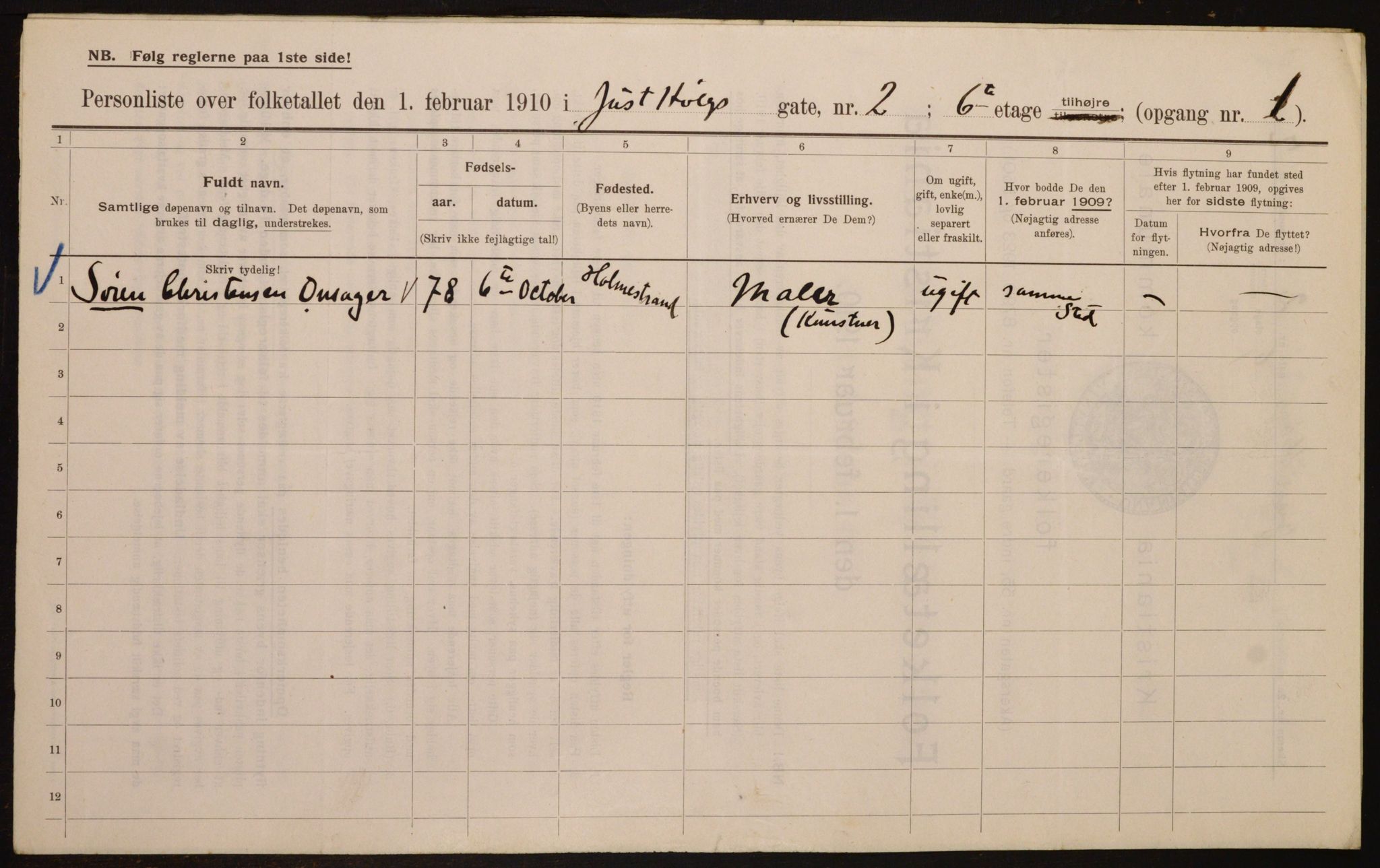 OBA, Municipal Census 1910 for Kristiania, 1910, p. 46292