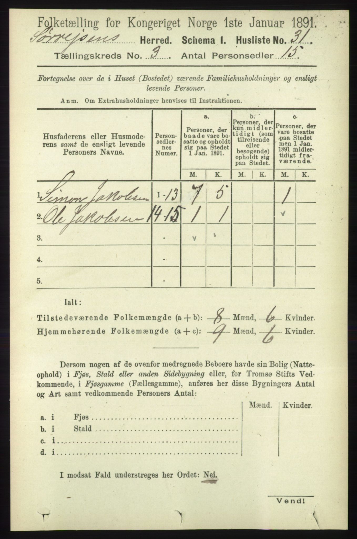 RA, 1891 census for 1925 Sørreisa, 1891, p. 674