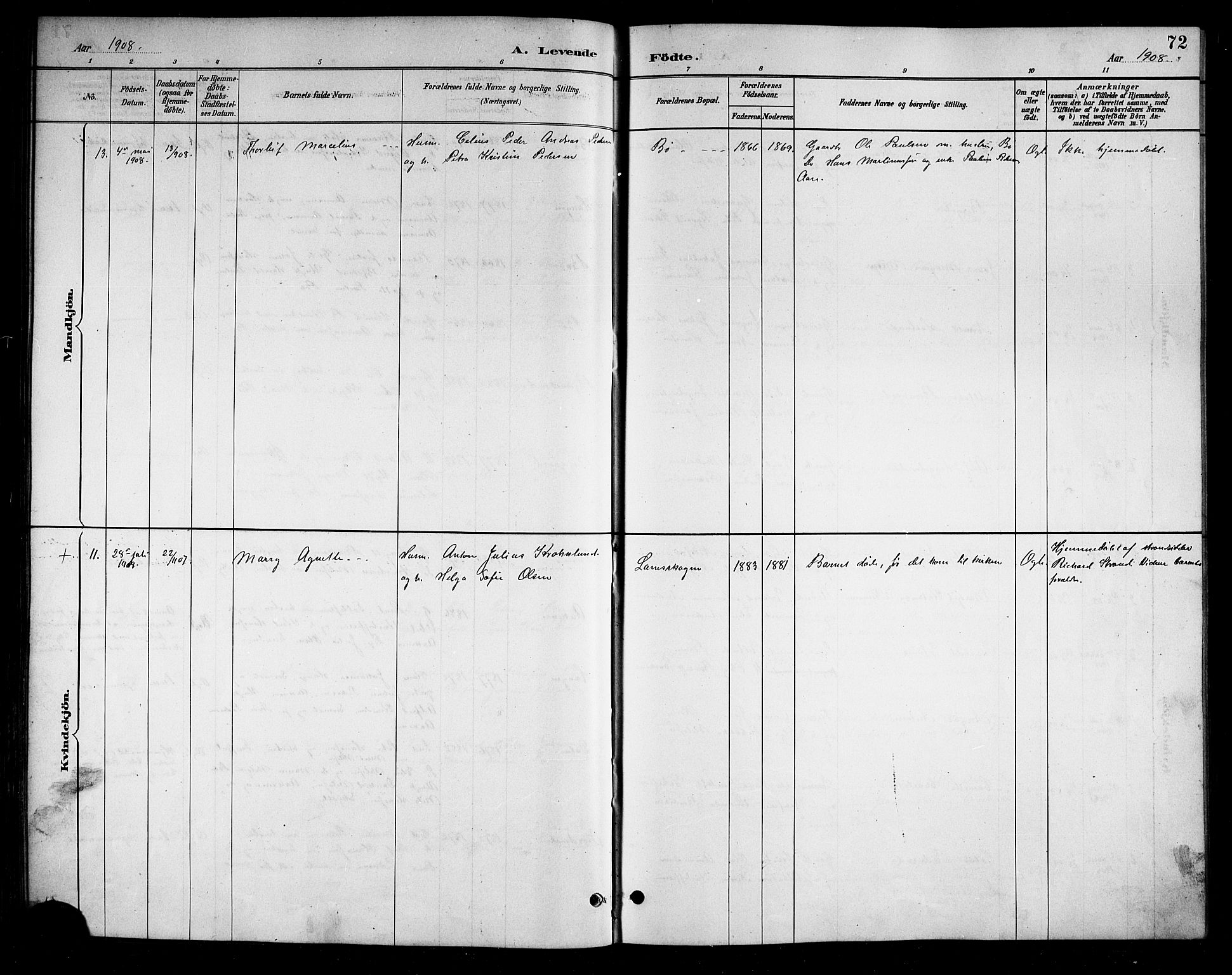 Ministerialprotokoller, klokkerbøker og fødselsregistre - Nordland, AV/SAT-A-1459/898/L1427: Parish register (copy) no. 898C02, 1887-1917, p. 72