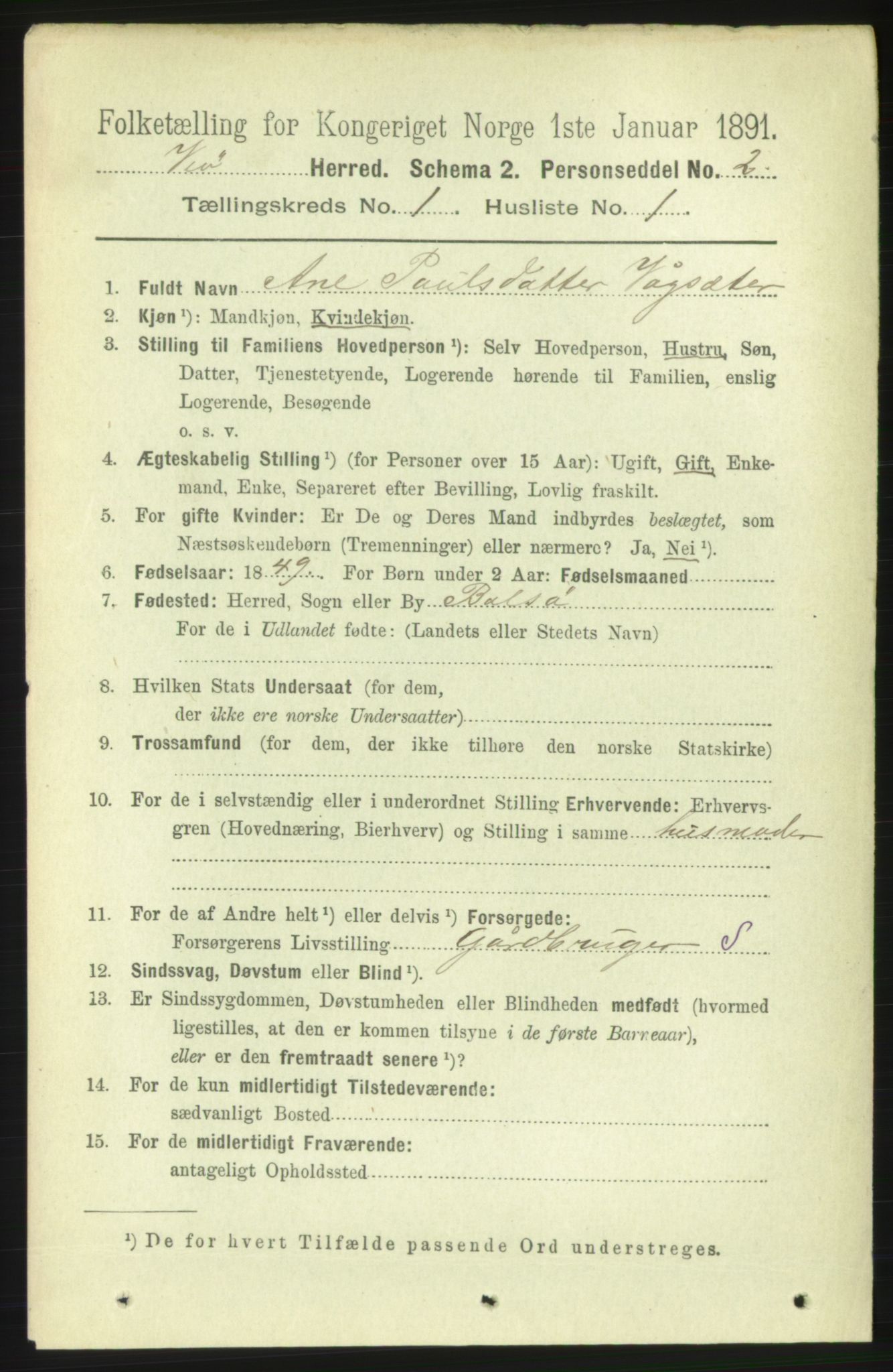 RA, 1891 census for 1541 Veøy, 1891, p. 105