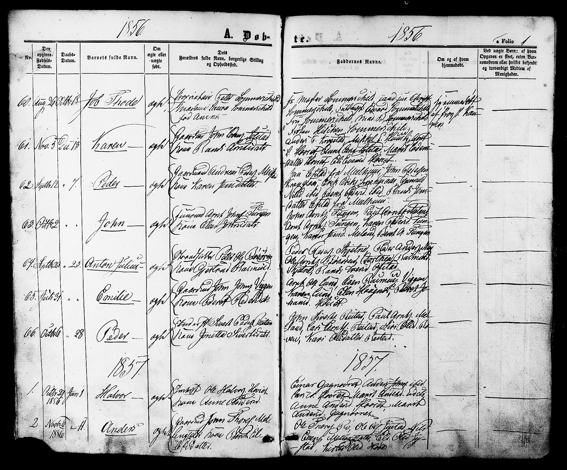 Ministerialprotokoller, klokkerbøker og fødselsregistre - Sør-Trøndelag, AV/SAT-A-1456/665/L0772: Parish register (official) no. 665A07, 1856-1878, p. 1