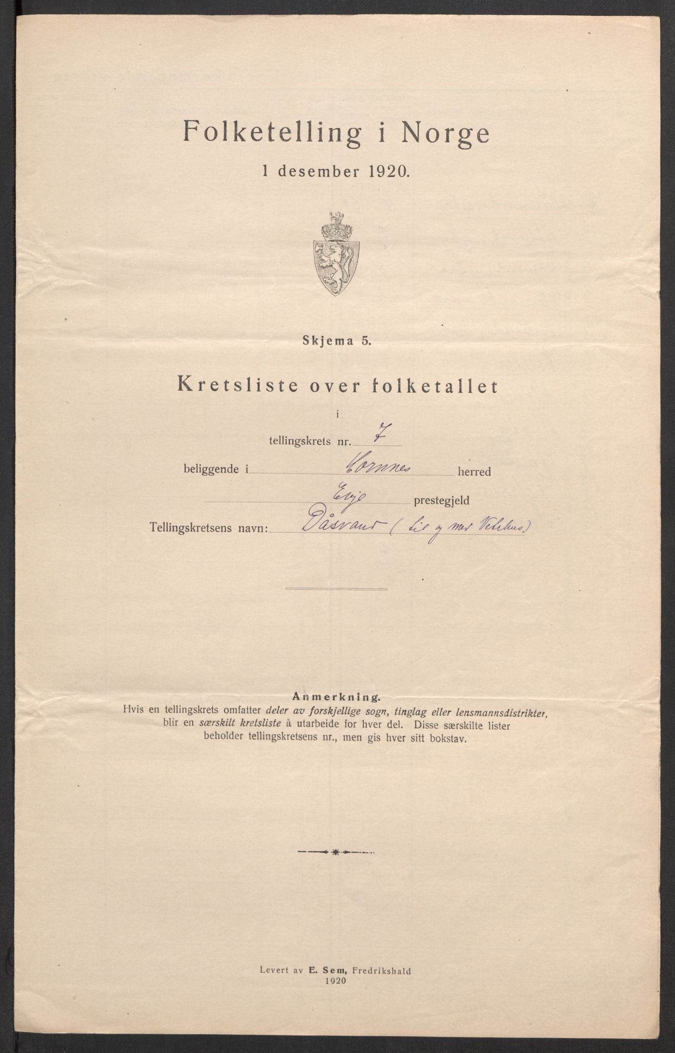 SAK, 1920 census for Hornnes, 1920, p. 29