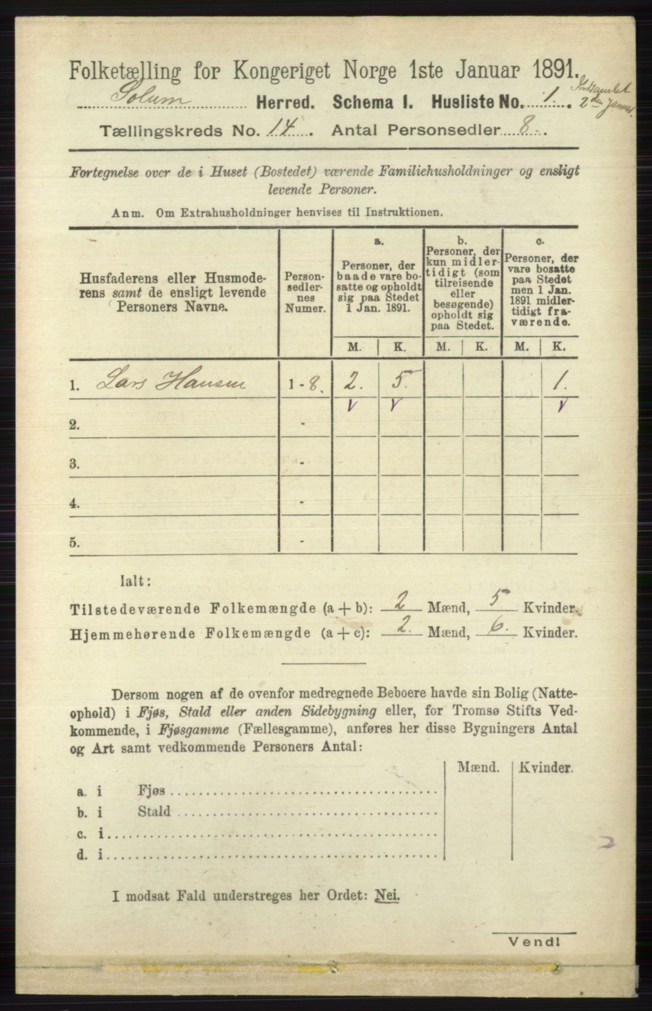 RA, 1891 census for 0818 Solum, 1891, p. 6296