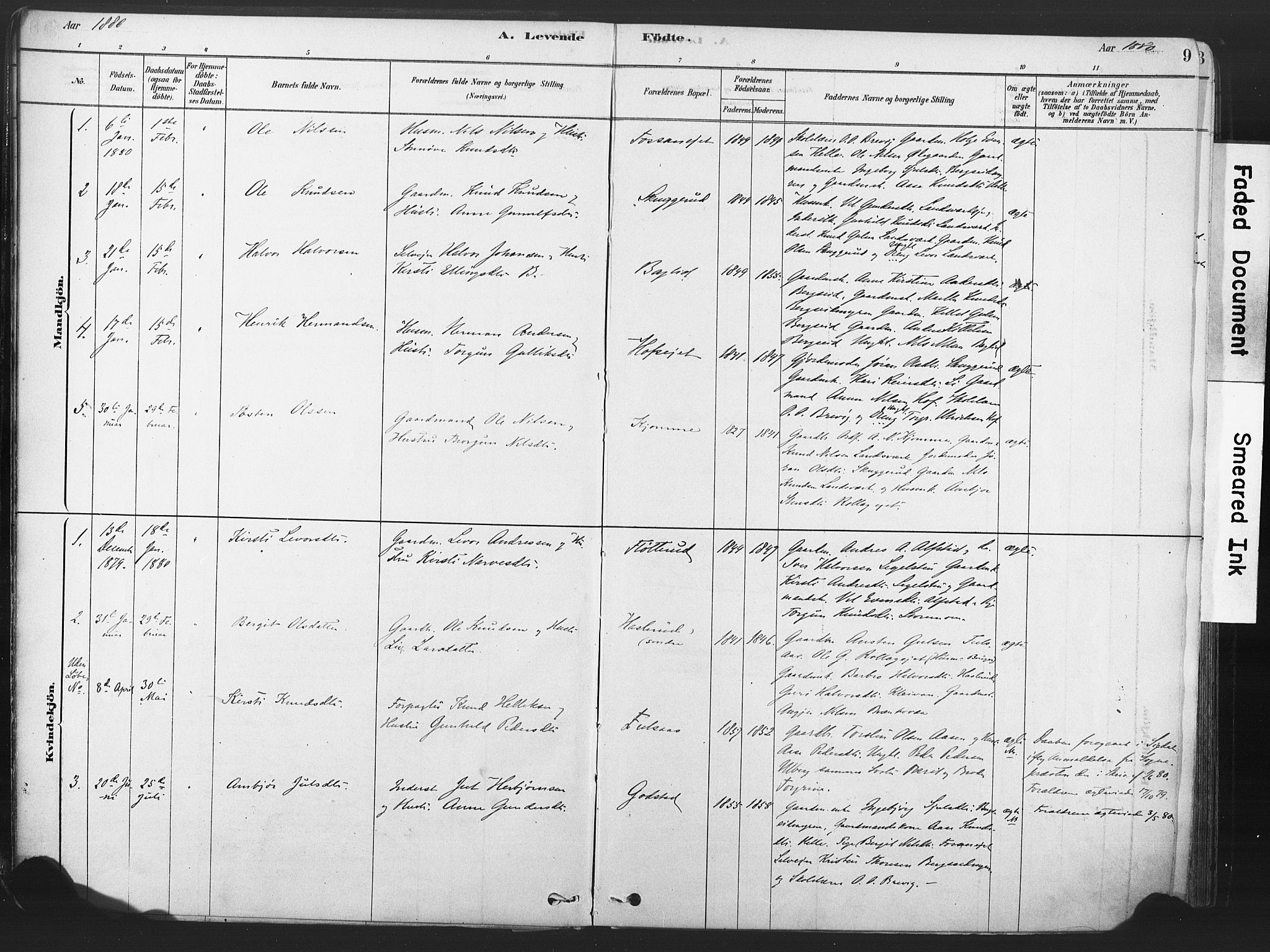 Rollag kirkebøker, SAKO/A-240/F/Fa/L0011: Parish register (official) no. I 11, 1878-1902, p. 9