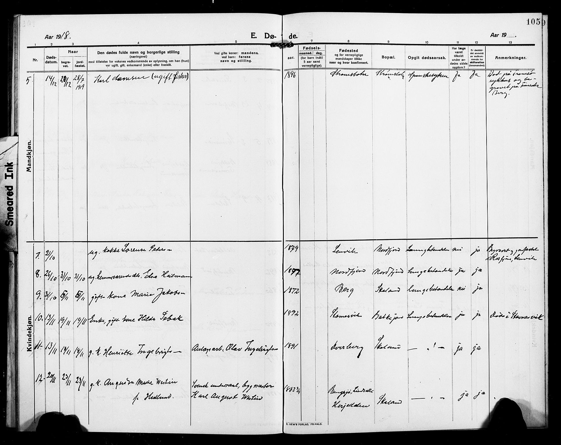 Berg sokneprestkontor, AV/SATØ-S-1318/G/Ga/Gab/L0006klokker: Parish register (copy) no. 6, 1912-1921, p. 105