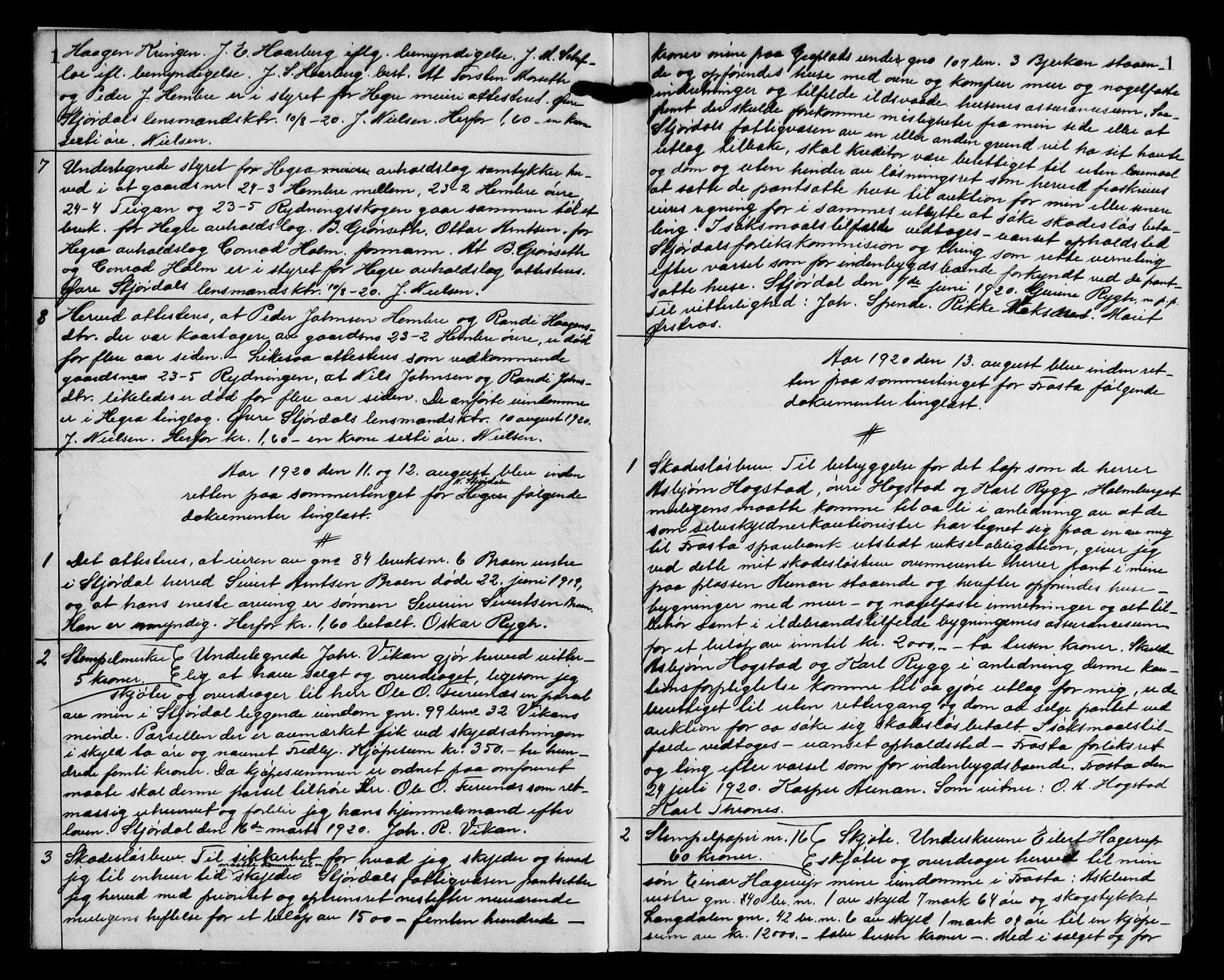 Stjør- og Verdal sorenskriveri, AV/SAT-A-4167/1/2/2C/L0046: Mortgage book no. 14, 1920-1921, p. 1