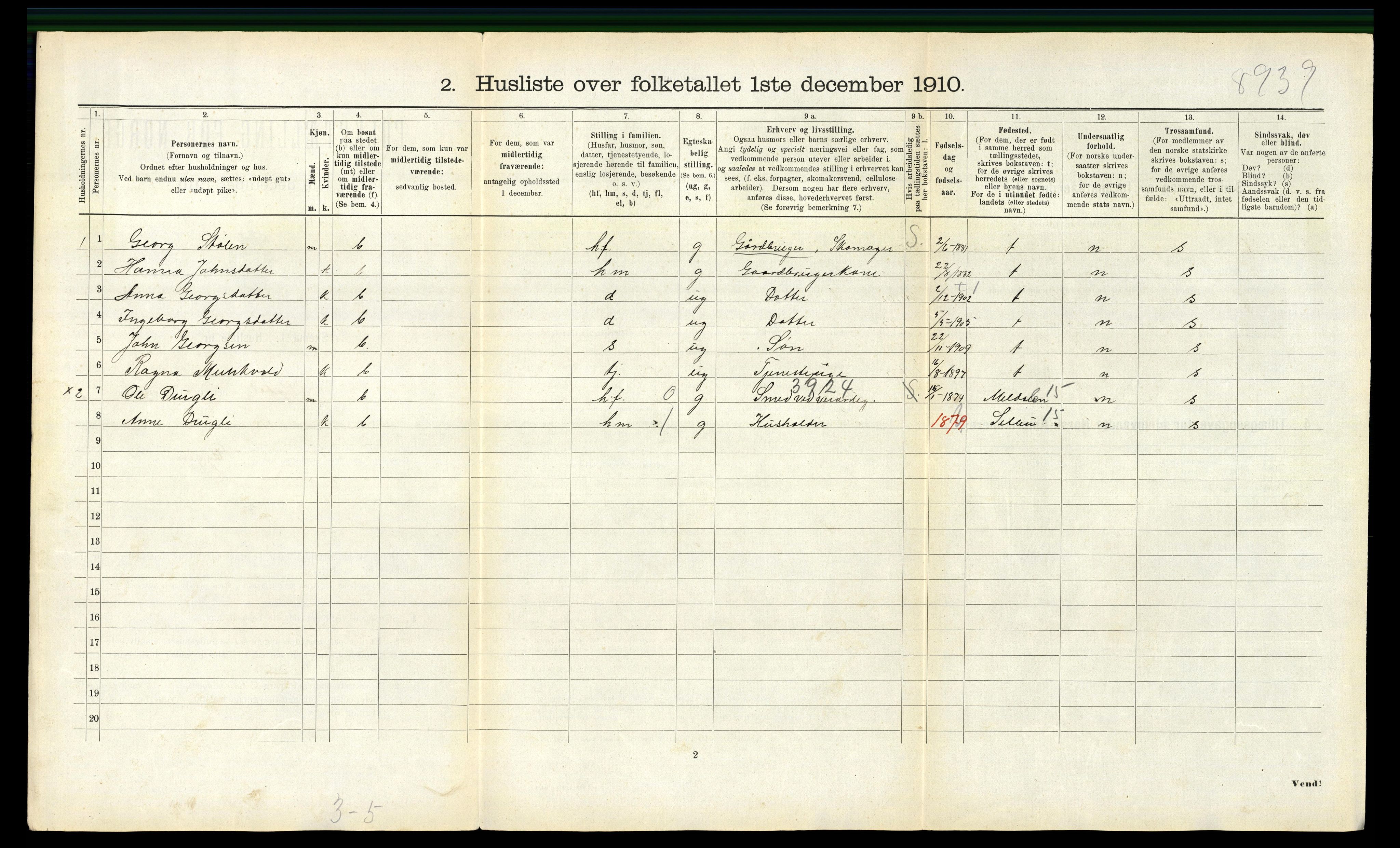 RA, 1910 census for Oppdal, 1910, p. 878