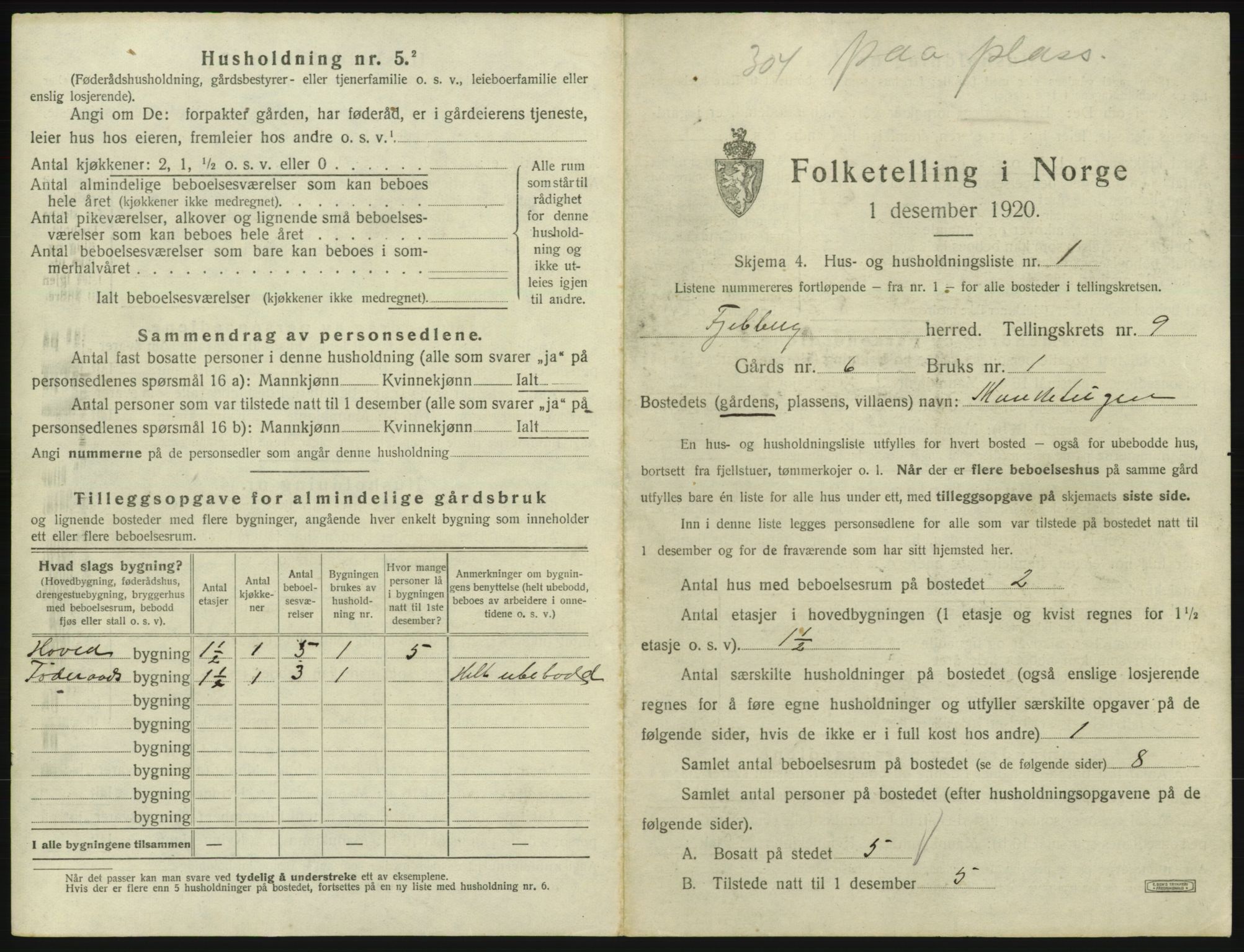 SAB, 1920 census for Fjelberg, 1920, p. 551