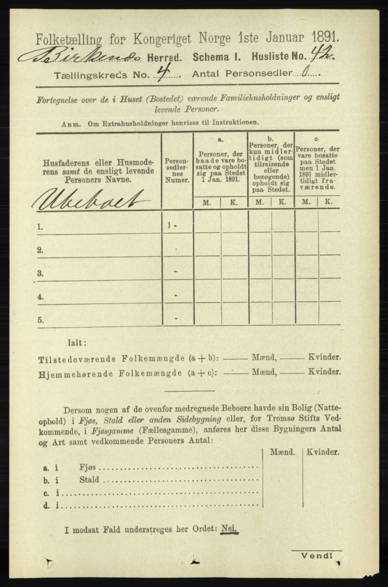 RA, 1891 Census for 0928 Birkenes, 1891, p. 1243